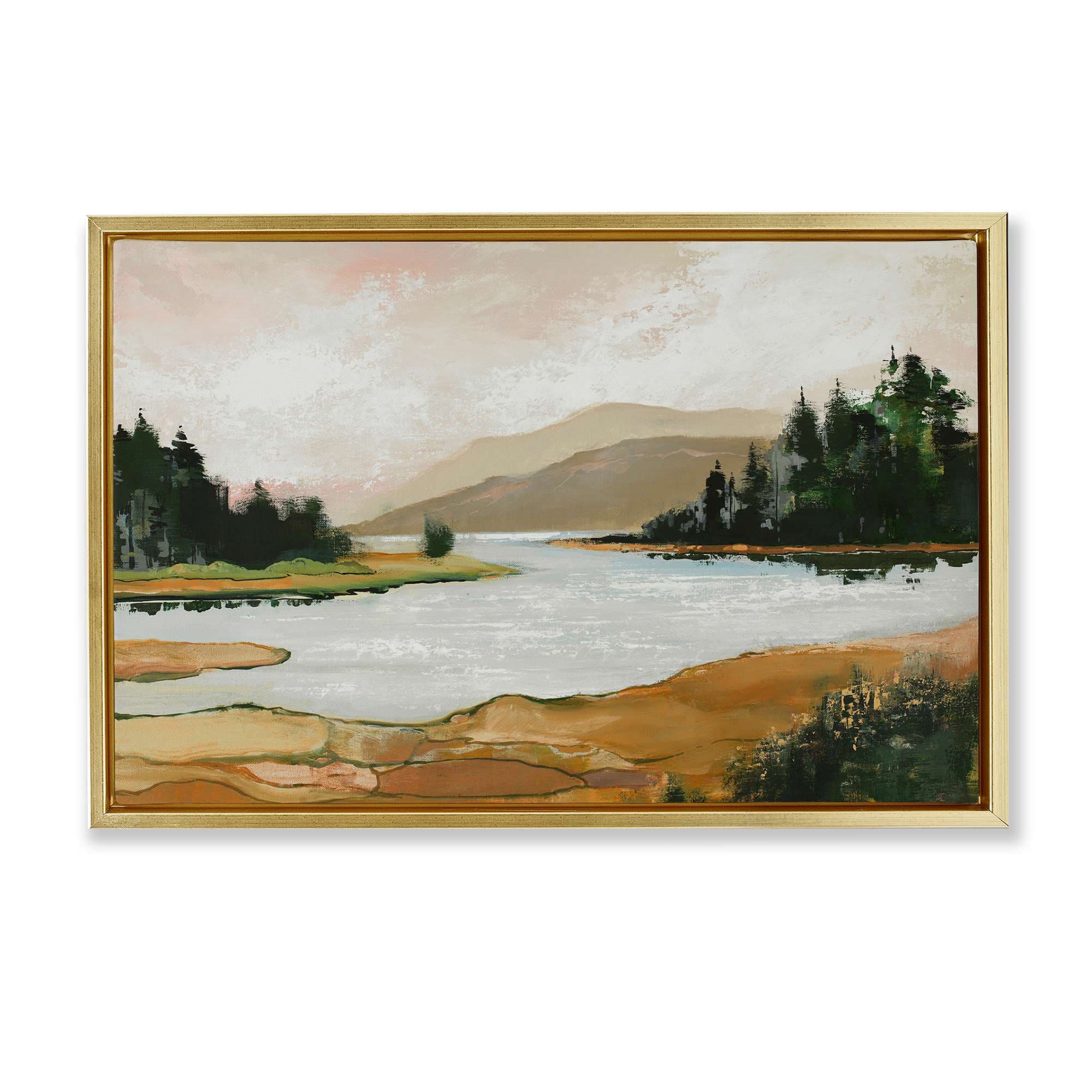 Stupell Industries BS-814-FFG-20X30 Relaxing Valley Lake Gold Framed Floater Canvas Wall Art By Max Maxx 31 x 21