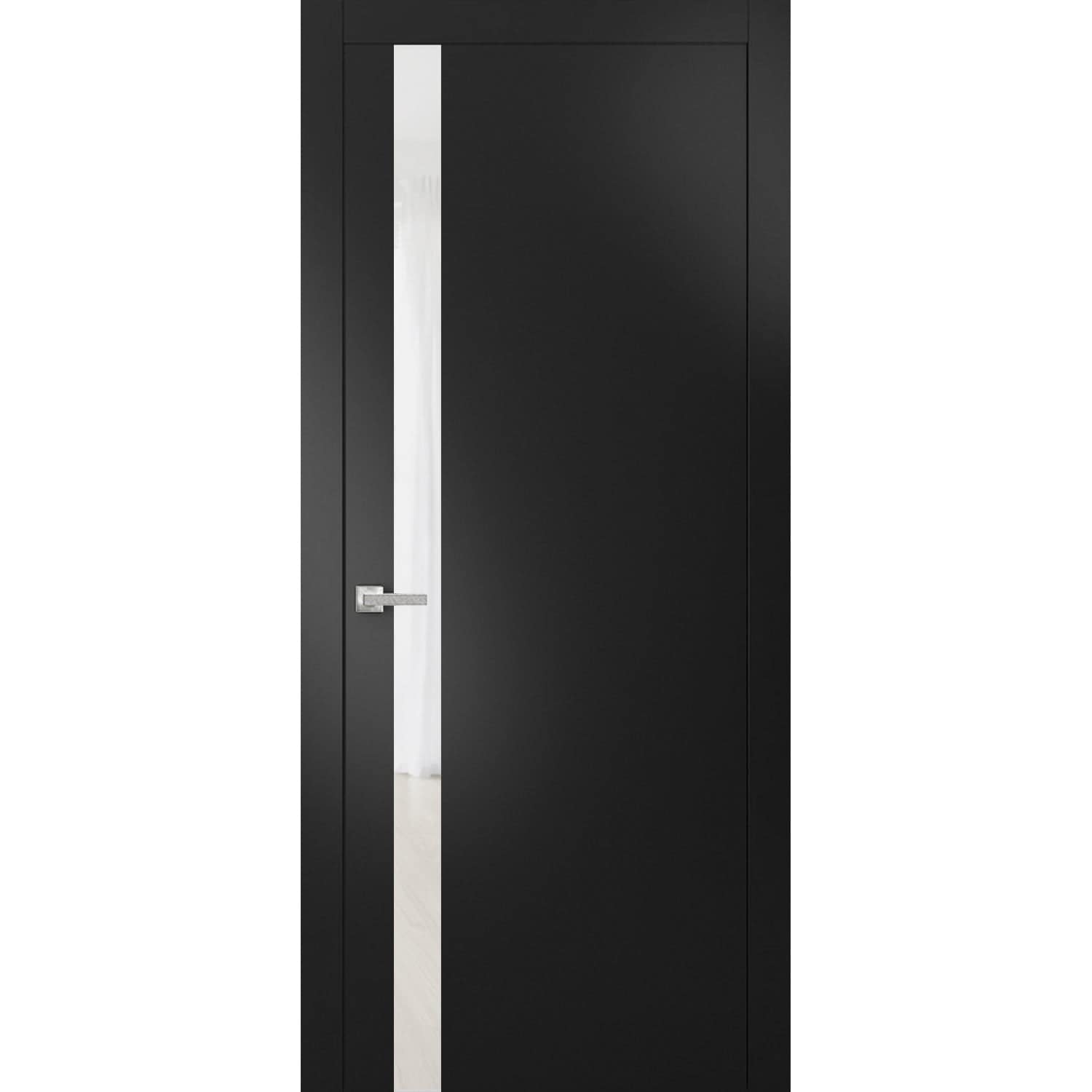 SARTODOORS Interior Prehung Solid Door - Planum 0040 Matte Black with White Glass -42 x 96 Left-Hand-Inswing #PL0040IPBLK4296LHI