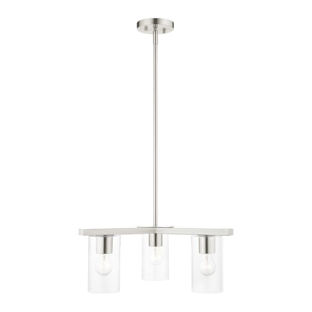 Zurich Elegance 3-Light Brushed Nickel Chandelier with Clear Glass