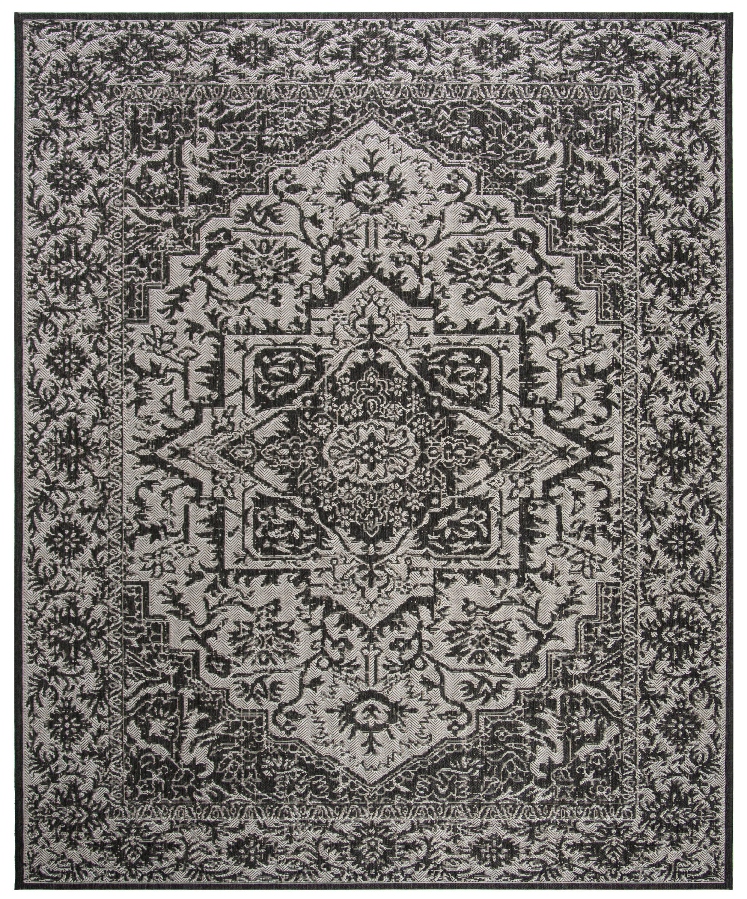 Safavieh BHS139A-8 Beach House Tressie 8 x 10 (ft) Loomed Polypropylene Light Gray/Charcoal Rectangular Indoor/Outdoor Floral/Botanical Bohemian/Eclectic Area rug