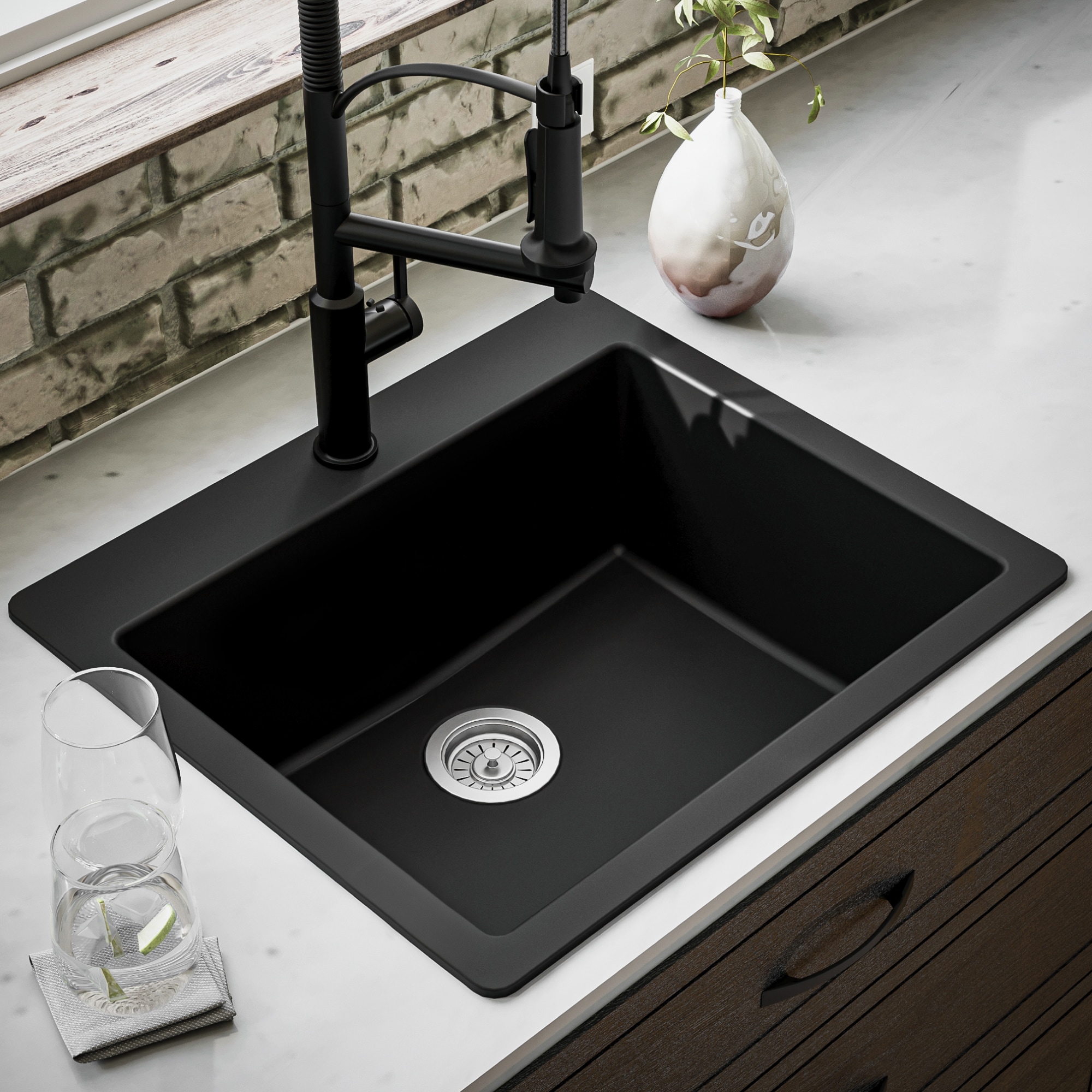 Karran QT-820-BL Drop-in 25-in x 22-in Quartz Single bowl 1-Hole Kitchen Sink