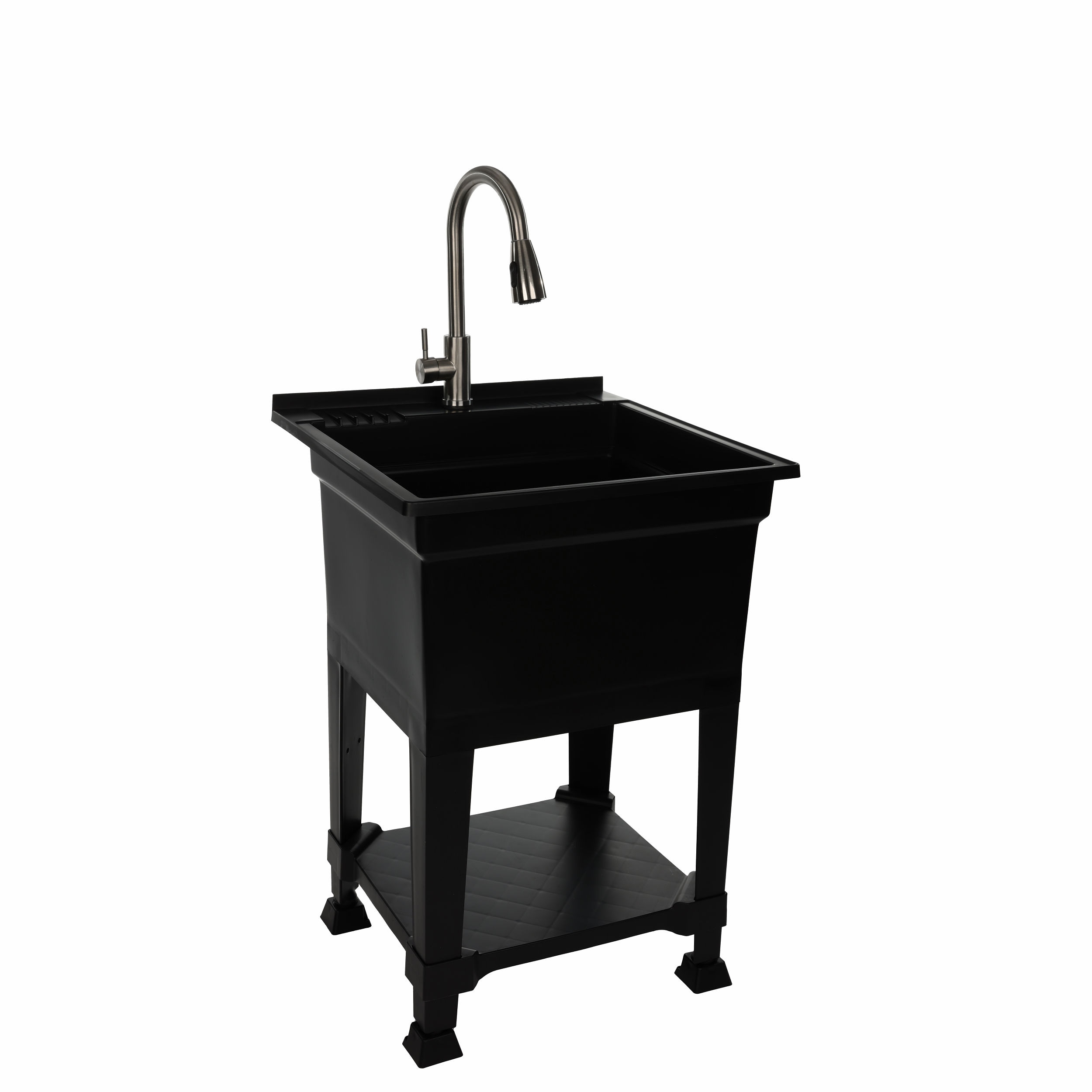 Utility Sink for Laundry Room with Cabinet and Faucet,Kitchen Sink and  Cabinet Combo Set,Bathroom Stainless Steel Vanity Sinks Black Single Bowl