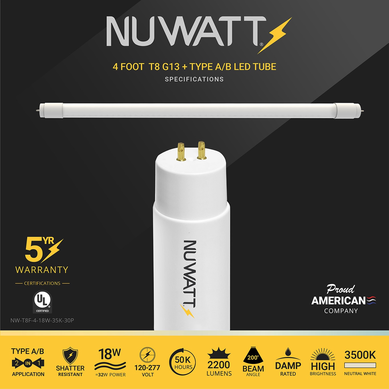NUWATT NW-T8F-4-18W-35K-30P Led-Tube-Light-Bulbs - View #2