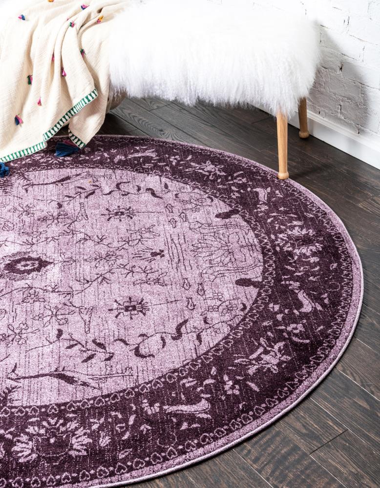 Unique Loom 3114661 Floral La Jolla 6 x 6 (ft) Loomed Polypropylene Violet/Dark Purple Round Indoor Floral/Botanical Area rug