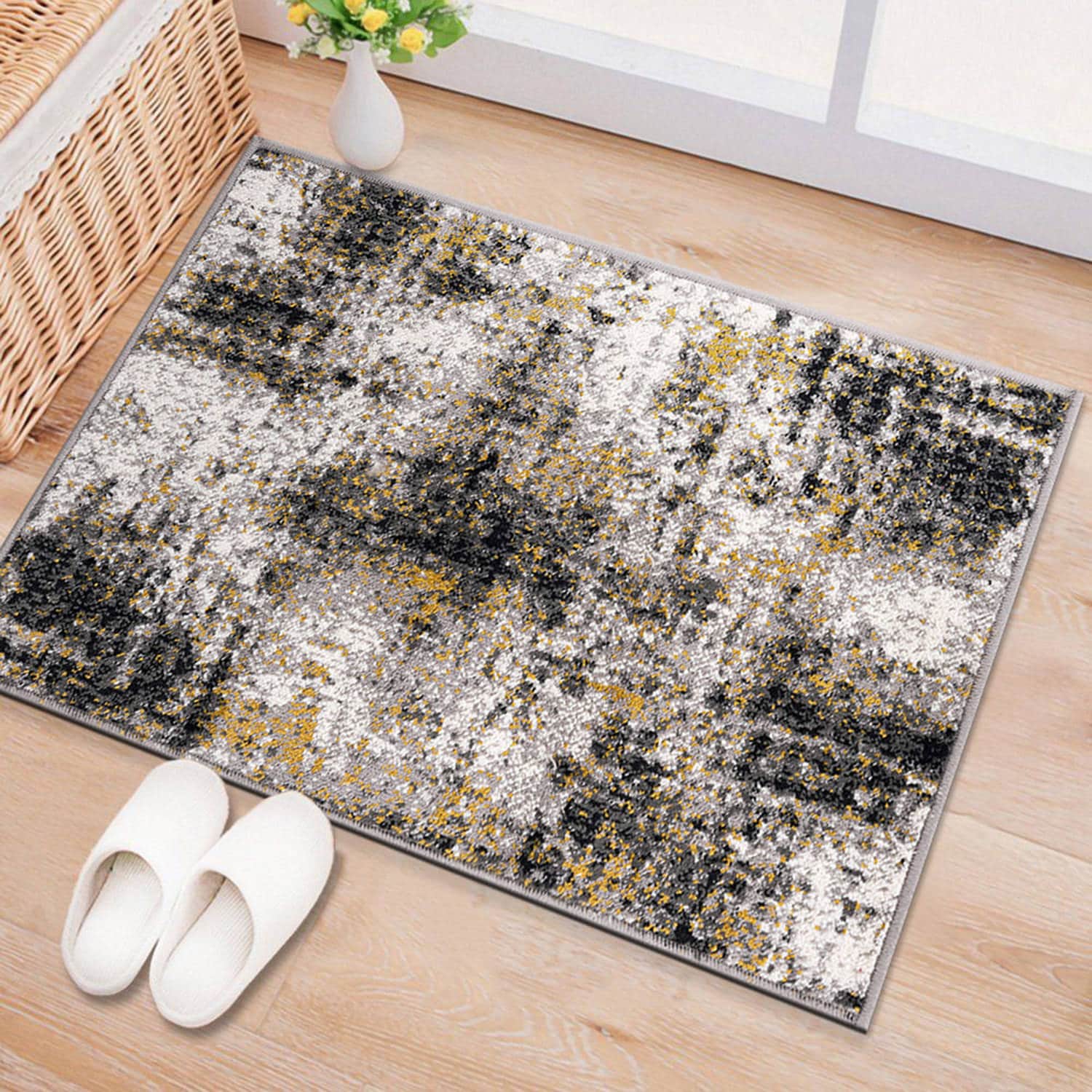 World Rug Gallery 977YELLOW2X3 2 x 3 (ft) Loomed Polypropylene Yellow Rectangular Indoor Distressed/Overdyed Area rug