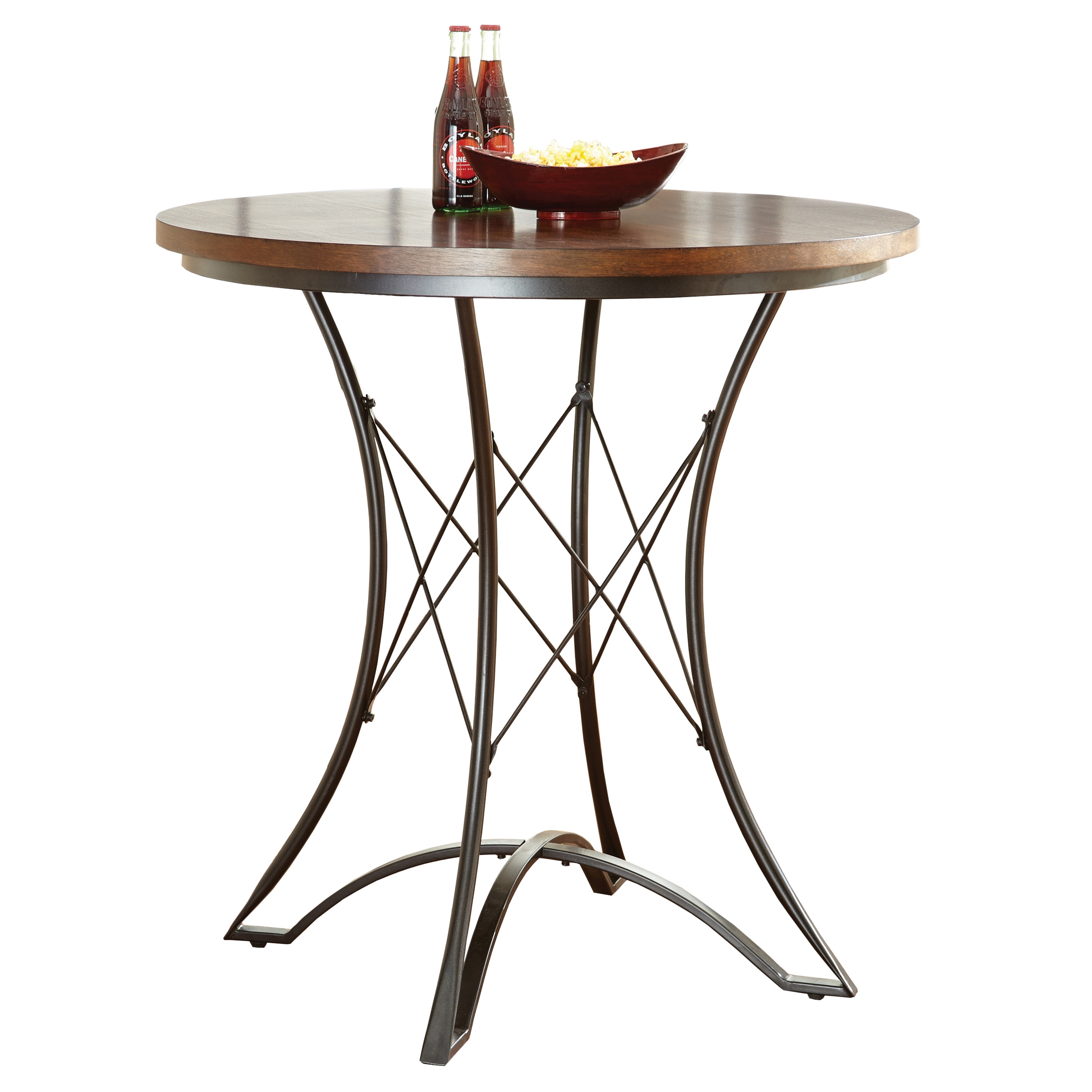 Birch Brown 36" Transitional Round Counter Height Table with Metal Base