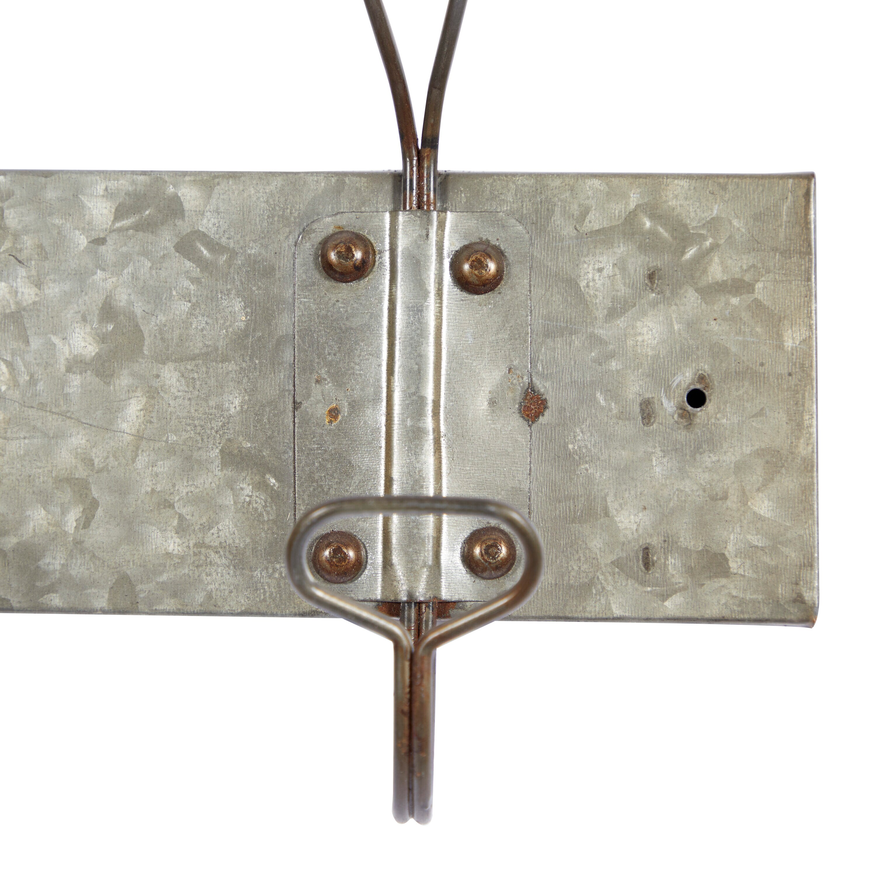 Rustic Gray Metal and Wood Wall Hook Rack