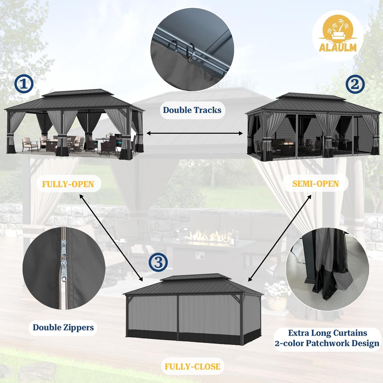 ALAULM LS-1220GAZBEO-GREY Wood-Resin-Gazebos - View #4