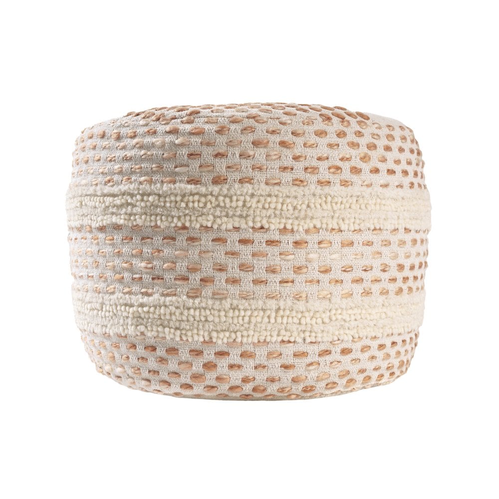 LR Home Dash Pouf Cotton Blend Pouf Indoor in White/Brown 18 x 18 x 14