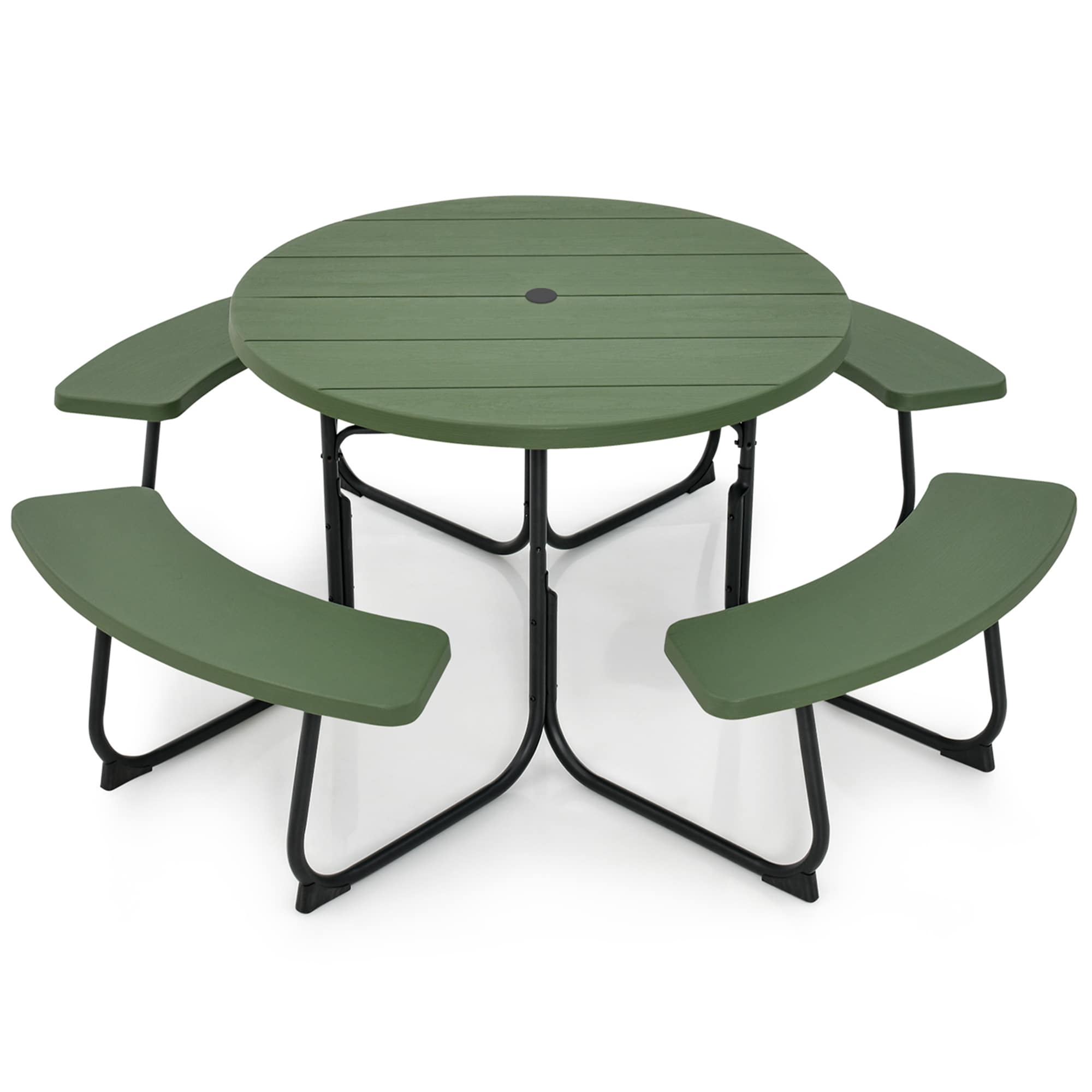 Costway LWS00112 Green Patio Dining Set Plastic Round Table with 4 Stationary Chairs