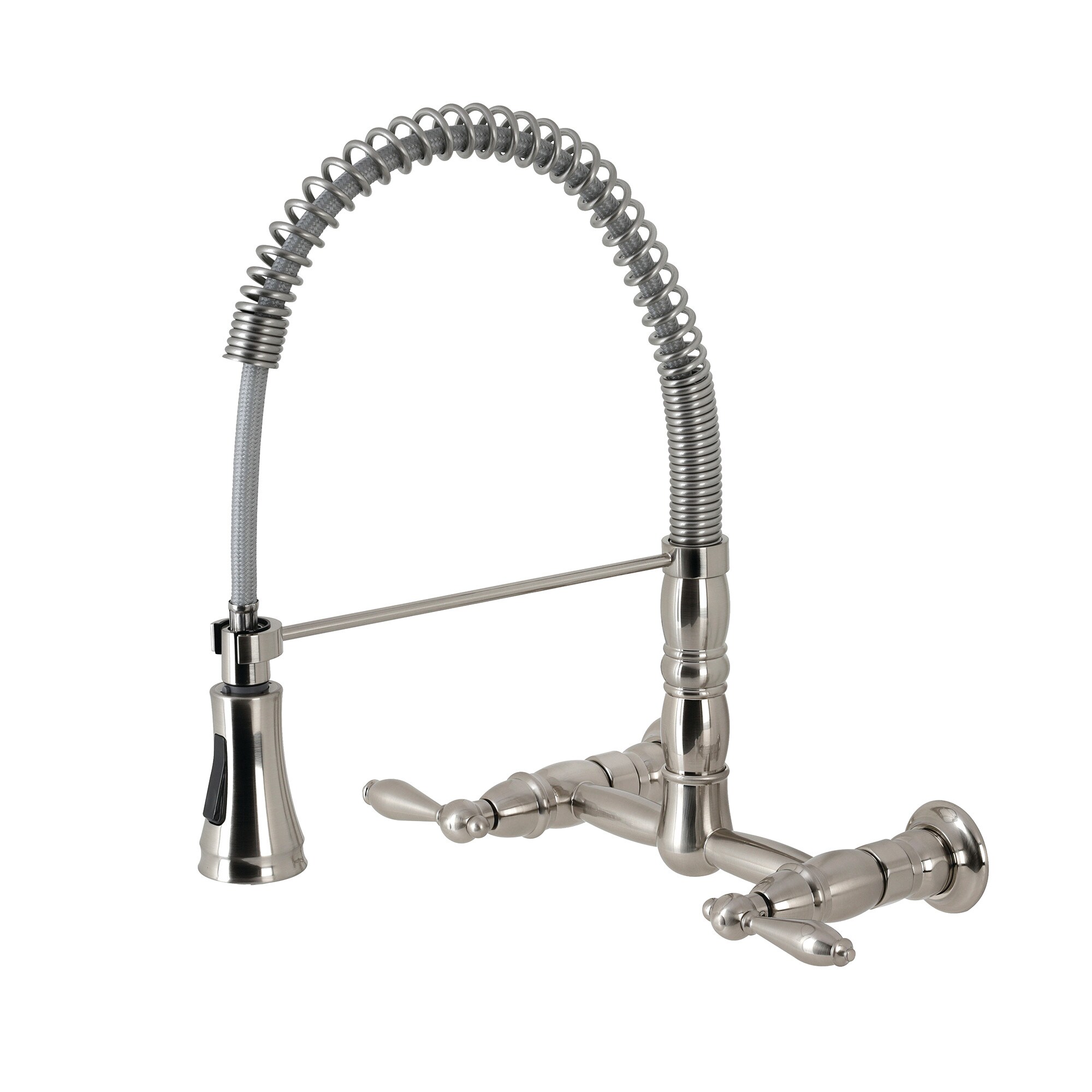 Kingston Brass Heritage Brushed Nickel Double Handle Wall Mount Pre Rinse Kitchen Faucet With 