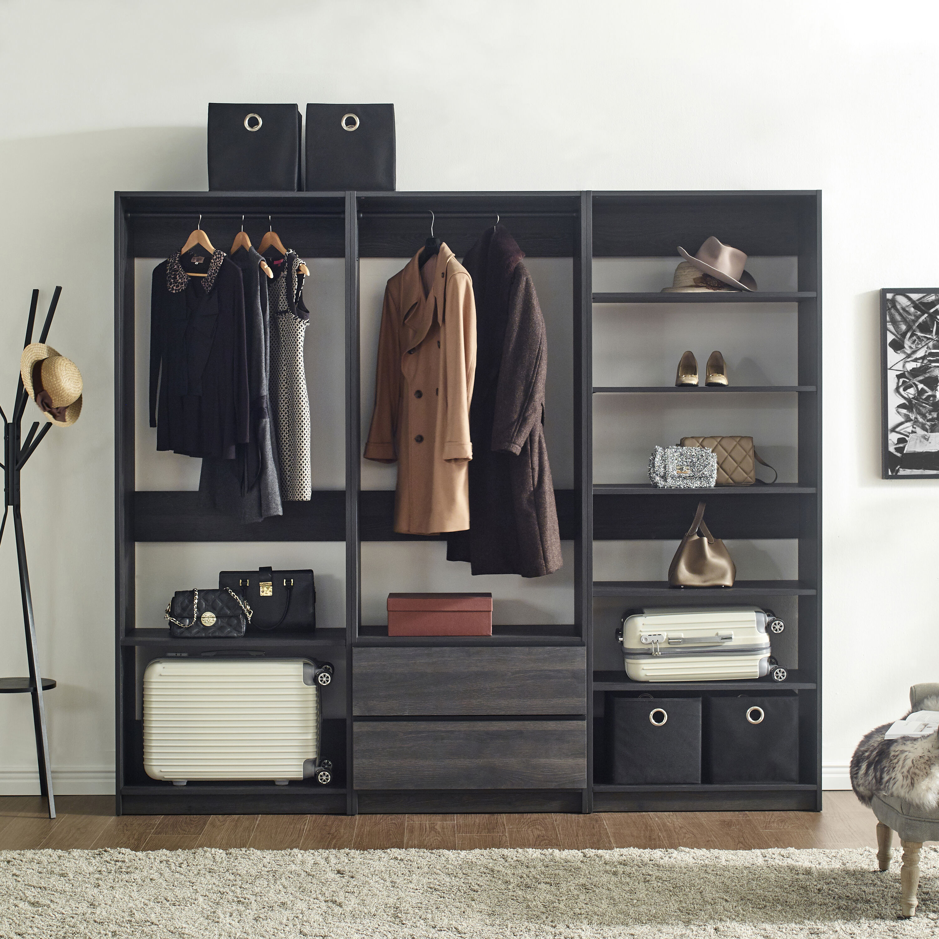Klair Living PROSPER-BCE BLK Prosper 7.84-Feet to 7.84-Feet W x 6.91-Feet H Dark Gray Solid Shelving Wood Closet System