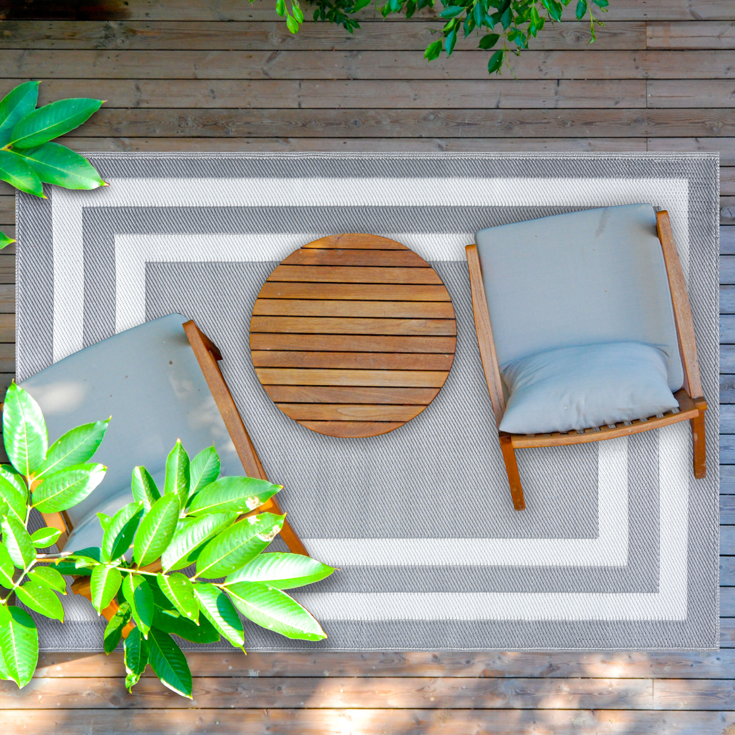Playa Rug PLY-R-PRS-GW-6X9 6 x 9 (ft) Knotted Polypropylene Paris-GrayWhite Rectangular Indoor/Outdoor Geometric Area rug