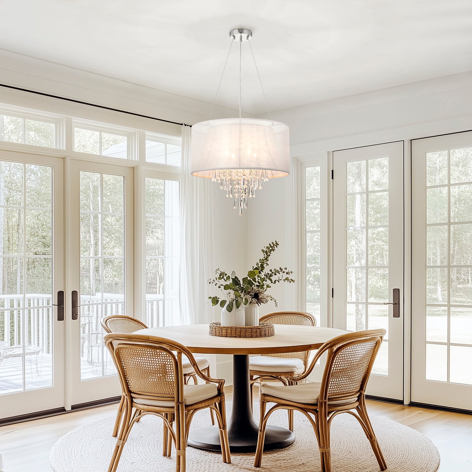 Chrome 4-Light Drum Chandelier with Crystal Accents