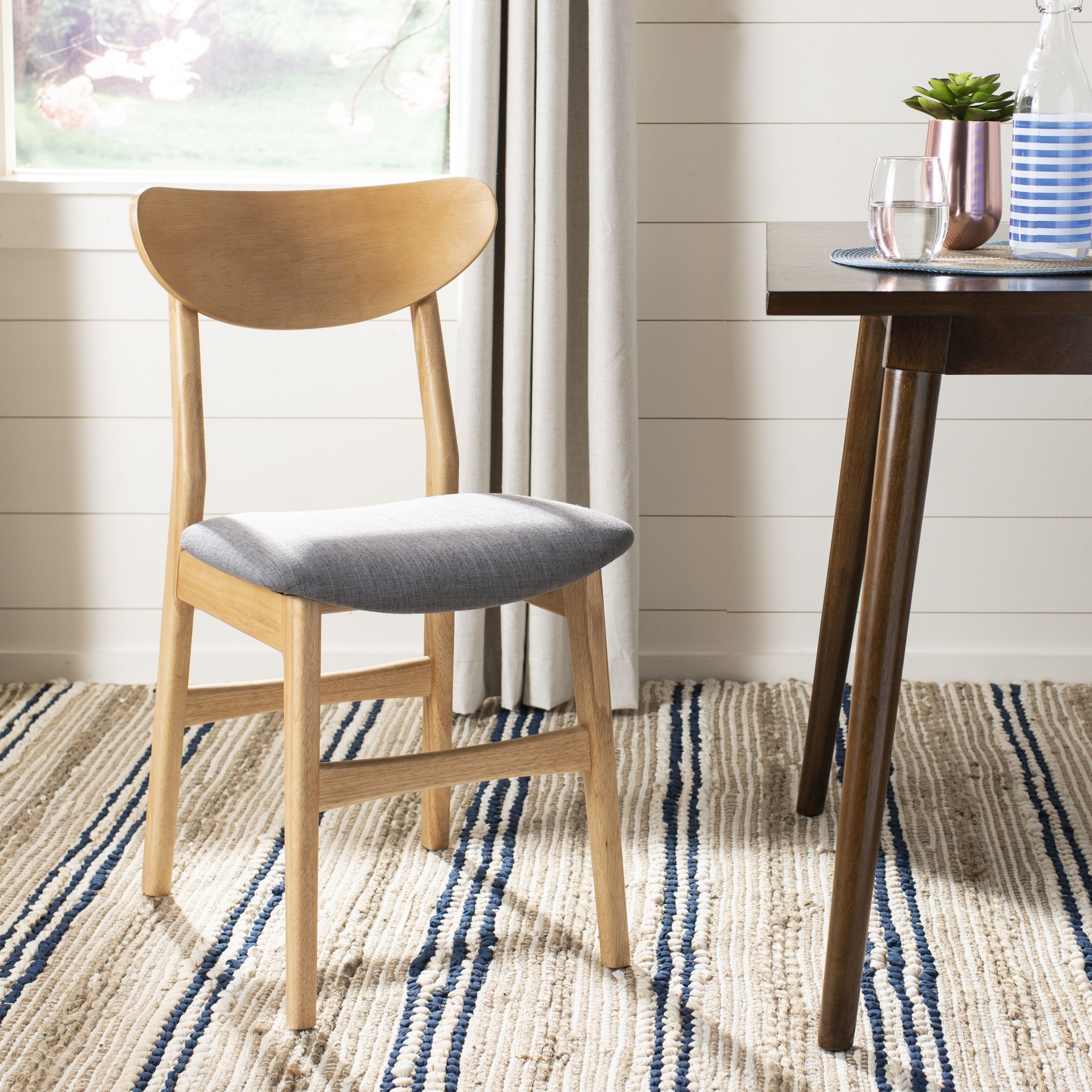 Transitional Gray-Brown Wood Upholstered Side Chair, Set of 2