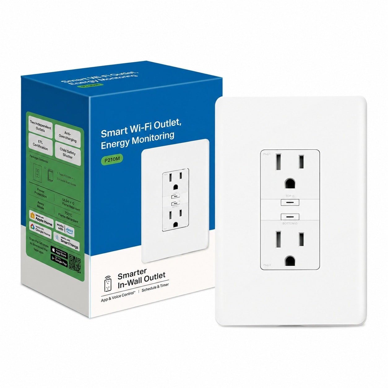 Adrinfly Smart Plug Wi-Fi In-Wall Outlet Matter Compatible Energy Monitoring 15A 1800W Max Works with Alexa Apple Home Google Home SmartThings #LAD0803D247