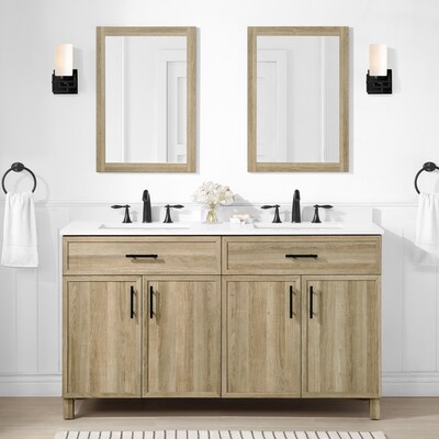 Style Selections Dolton 60 In Natural, 60 Inch Vanity Double Sink With Mirrors And Lights