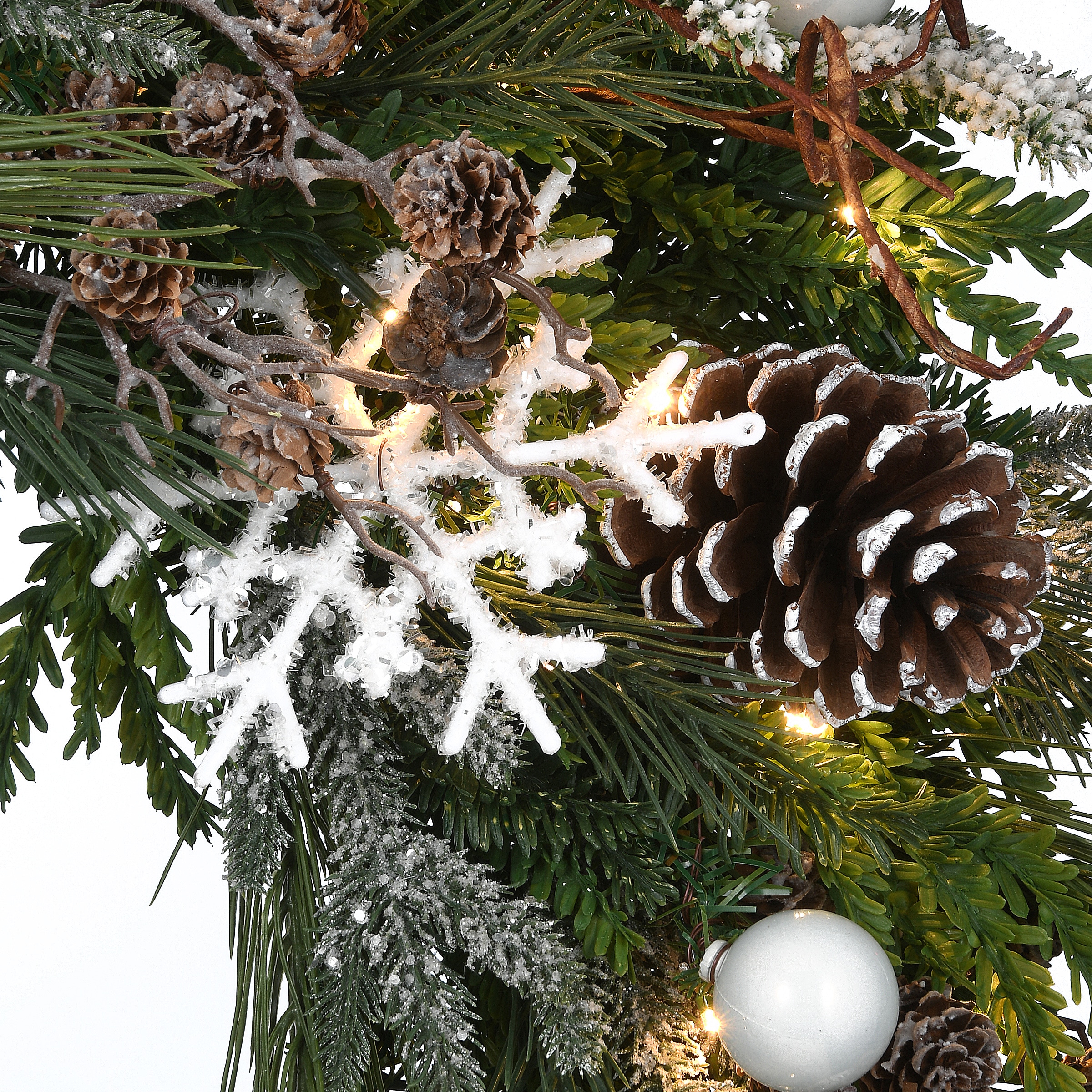 Frosted Pine Cone 6.5 inch Winter Candle Ring With Evergreen Branches And  Leaves
