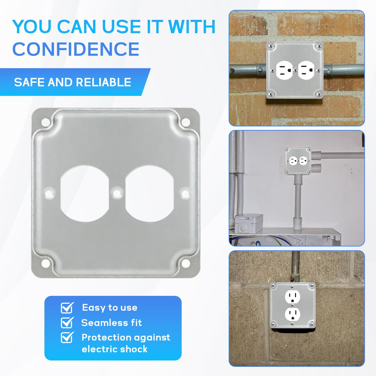 Anqtovp 1-Gang Duplex Receptacle 4 x 4 Inch Square Exposed Galvanized ...