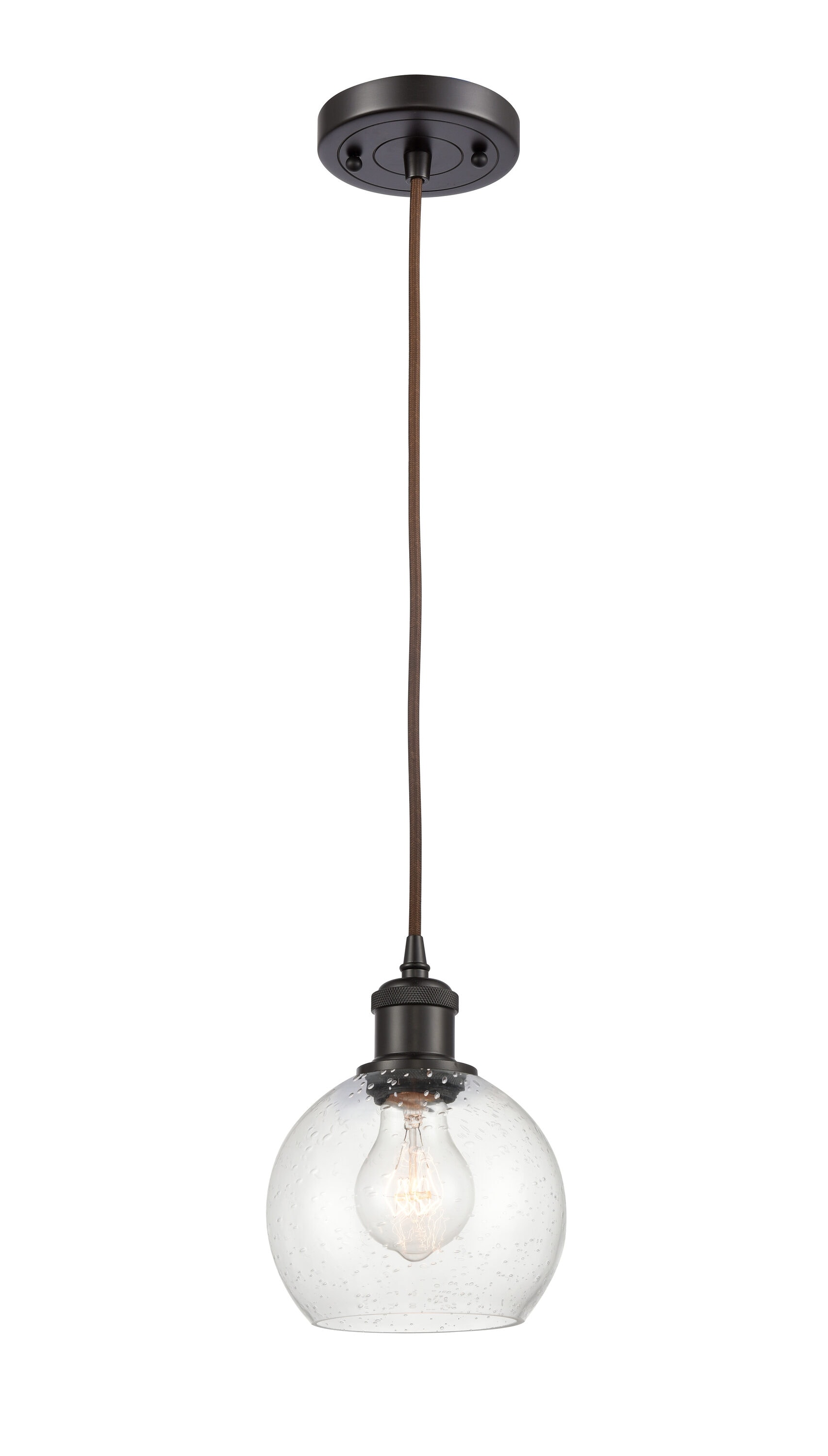Innovations Lighting 516-1P-OB-G124-6 Athens Oil Rubbed Bronze, Seedy Industrial Seeded glass Globe Mini Hanging Pendant light