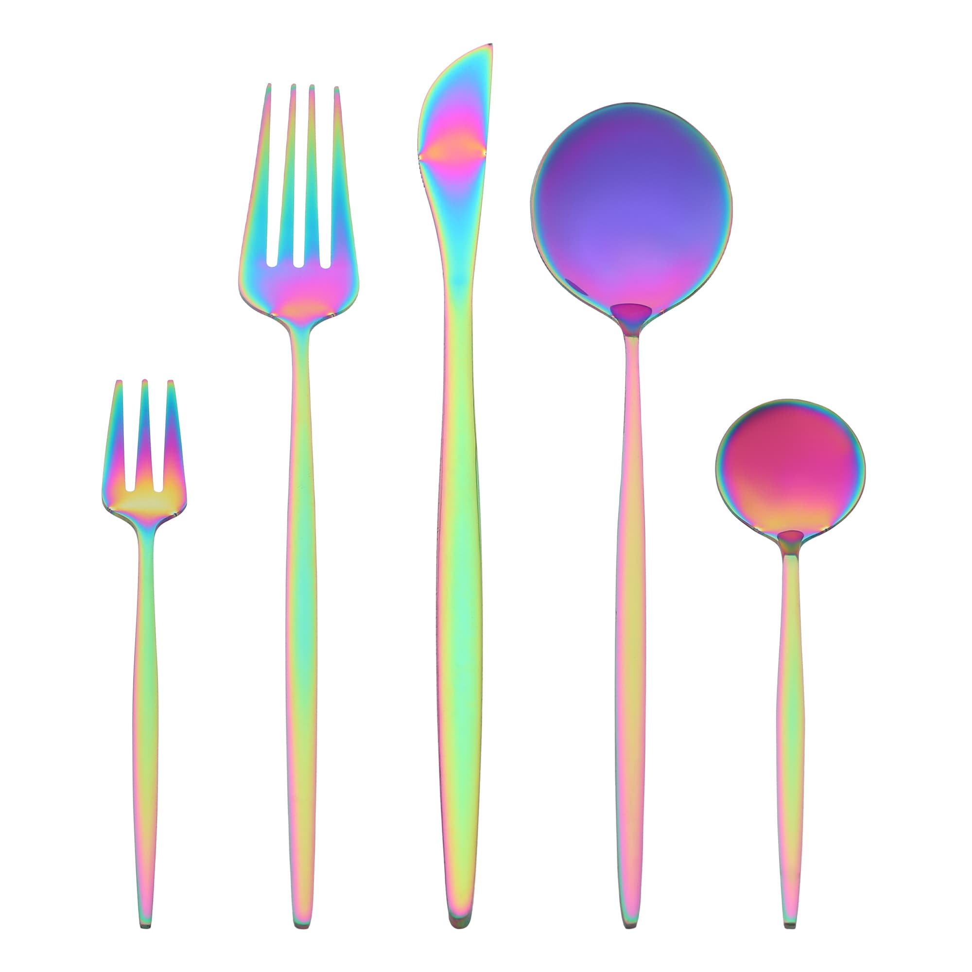 Unique Bargains 5pcs Stainless Steel Flatware Set Silverware Cutlery with Knife Spoons and Forks Mirror Polished Cutlery Flatware for Kitchen Colorful #S25121901UX6649