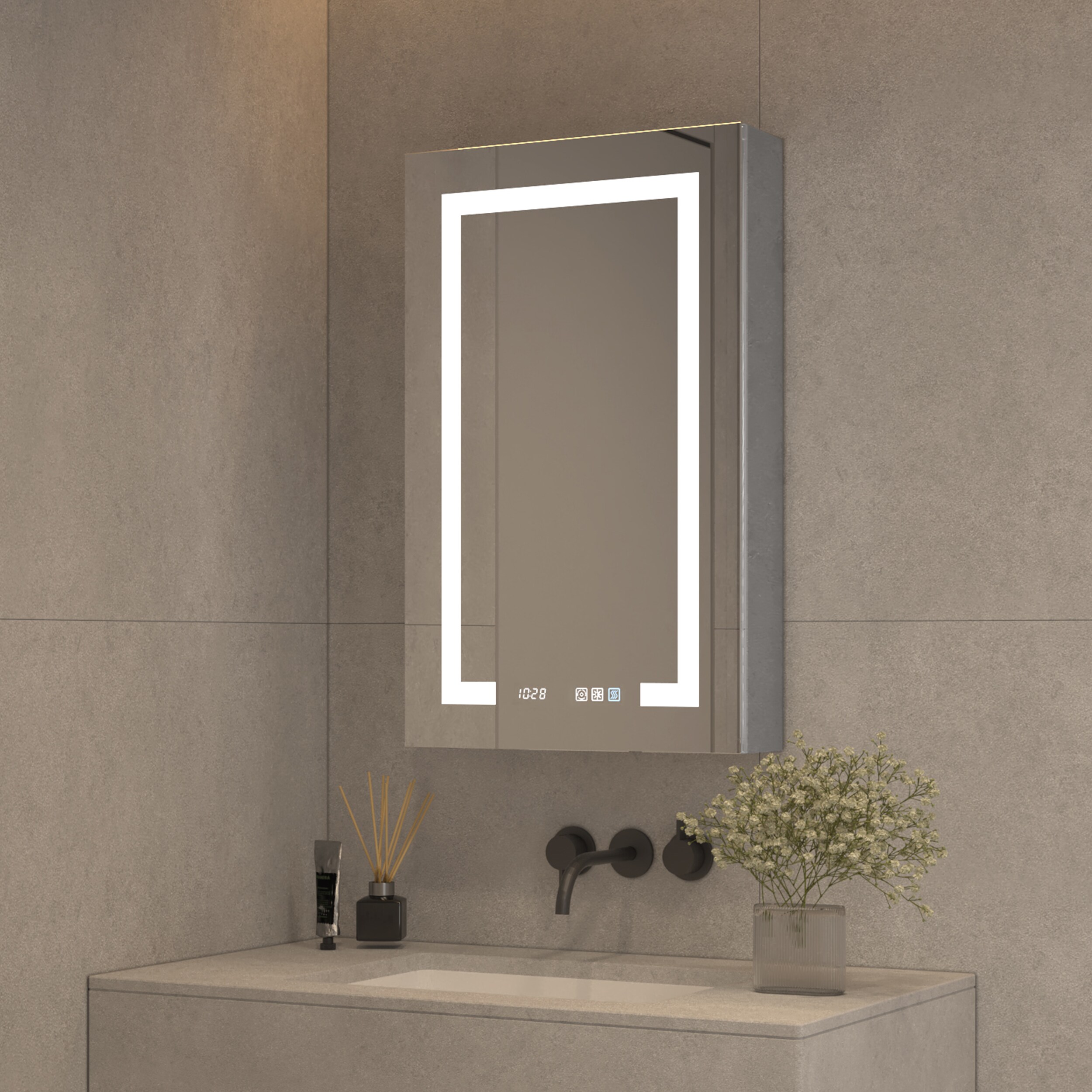 AAZJ V4 20-in x 32-in Lighted LED Fog Free Surface/Recessed Mount Silver Mirrored Soft Close Medicine Cabinet