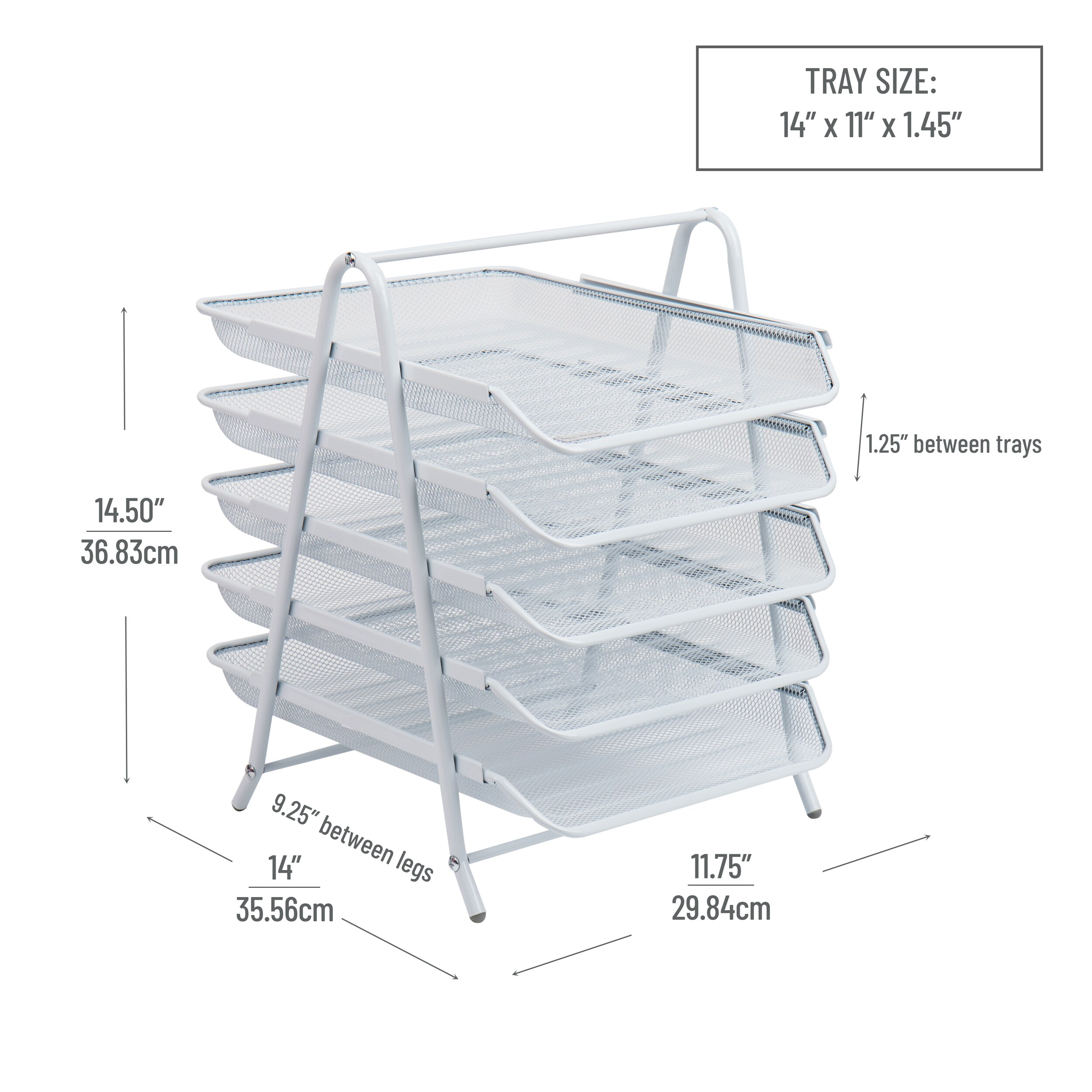 White Metal Mesh 5-Tier Letter Tray Organizer with Handle