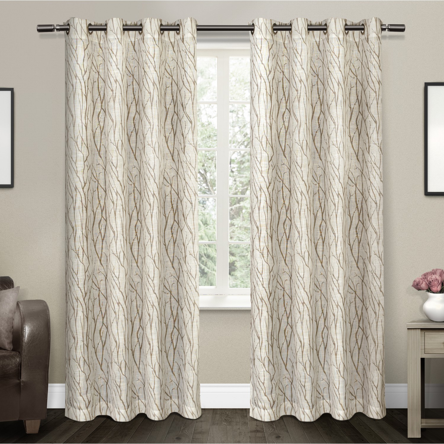 Exclusive Home EH8071-01 2-84G 84-Inches Taupe Floral Light filtering Grommet Curtain panel pair