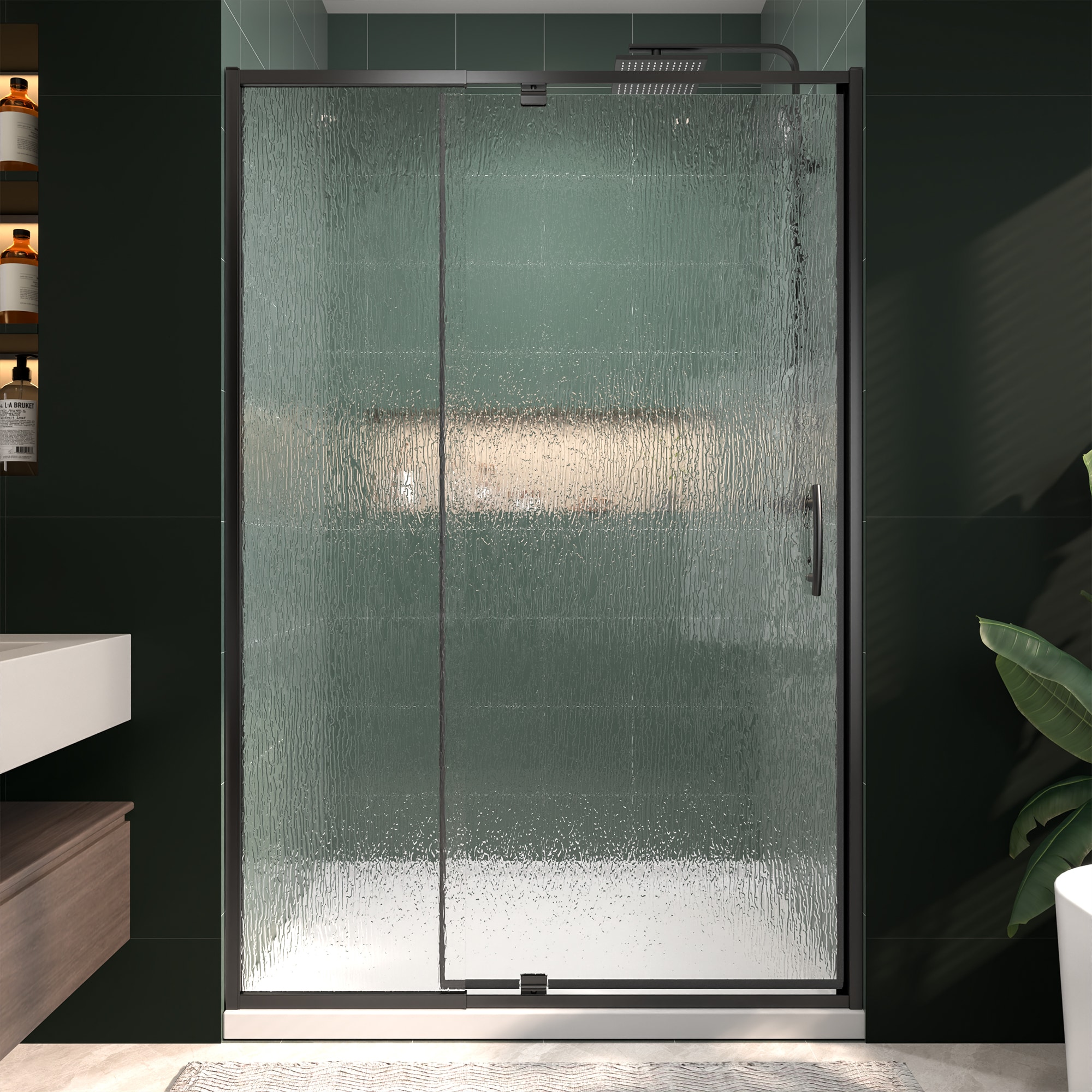 AAZJ DR-P284030 Fortin Pivot Shower Door Matte Black 38-in to 42-in W x 71-in H Framed Rain Glass Pivot Shower door