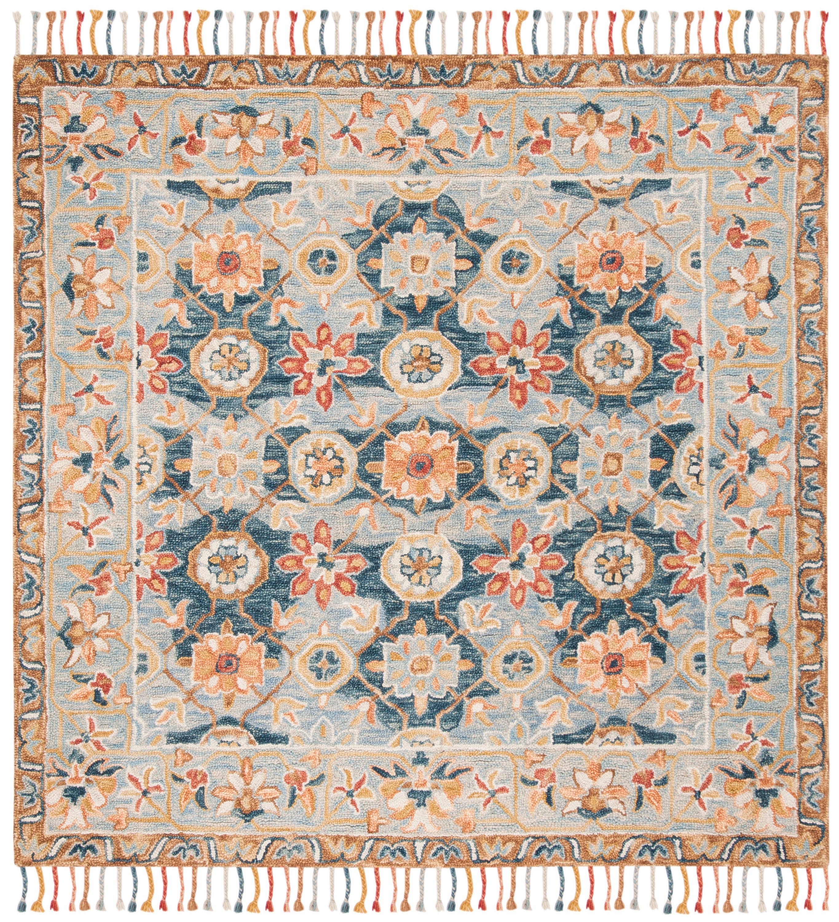 Aspen 5' Square Gray and Navy Hand-Tufted Wool Area Rug