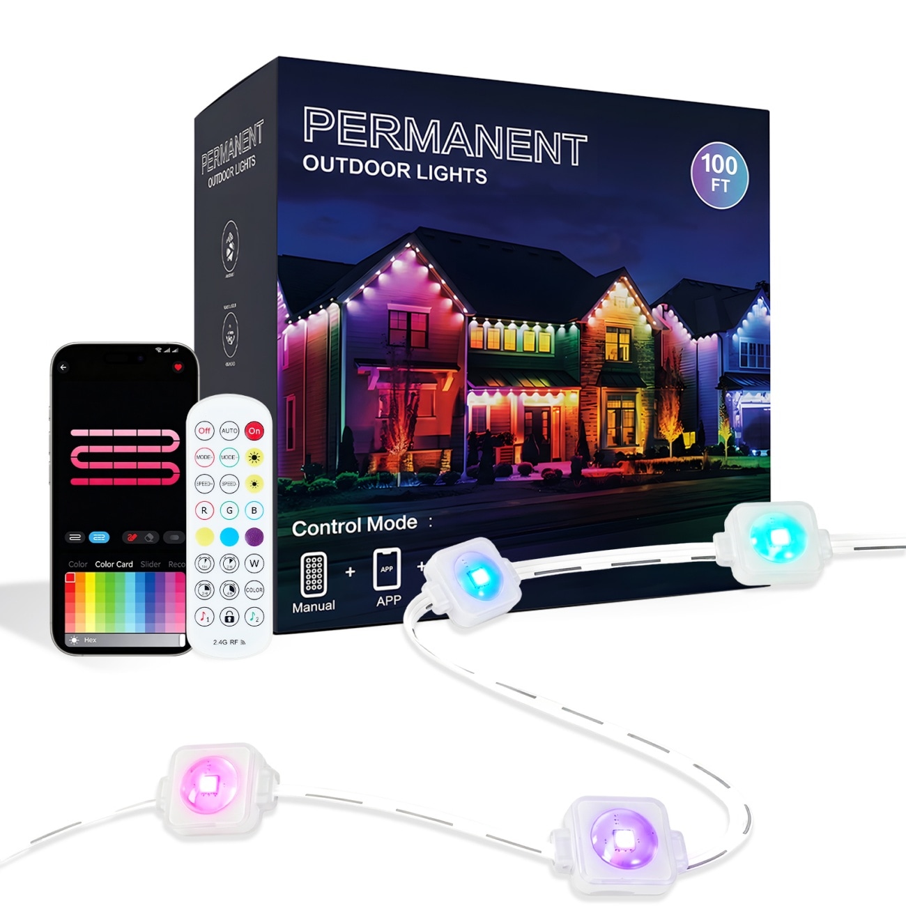 Vkoiyg  IP67 Waterproof 100-Foot Smart Outdoor RGB String Lights with App Remote Control for Patio and Holiday Party