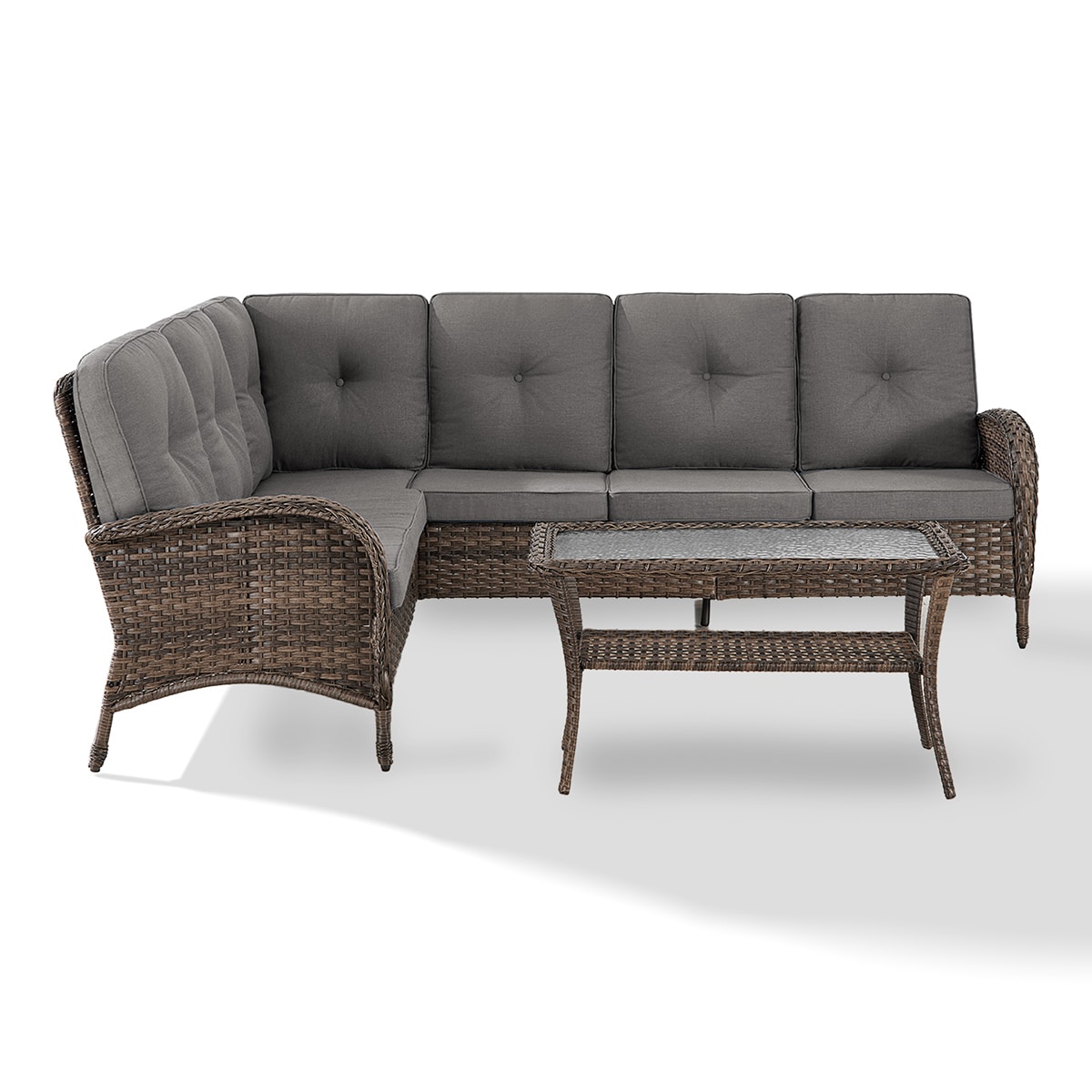 Rilyson FS13050-3 KEY WEST 2 -Piece Woven Patio Conversation Set with Gray Cushions