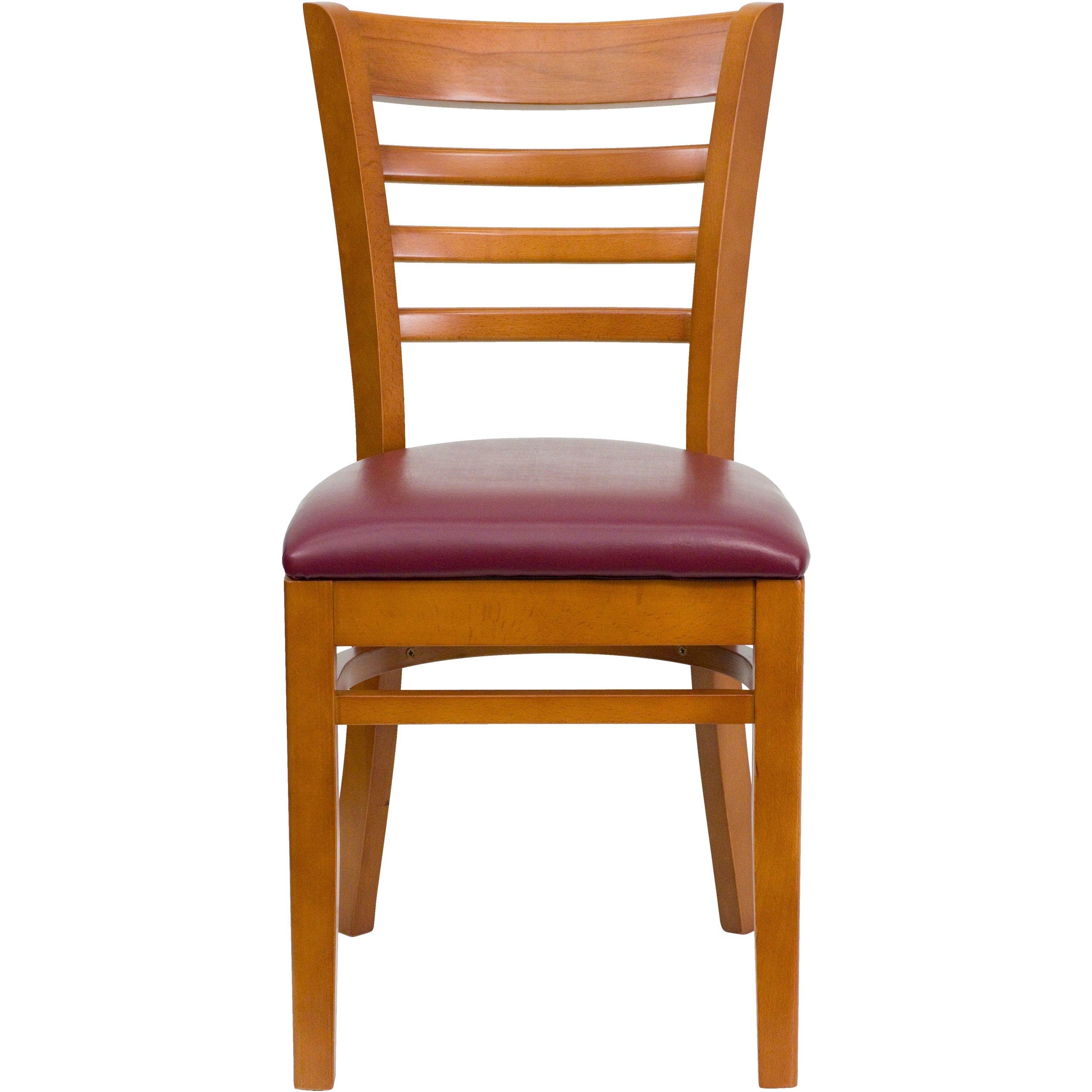 Cherry Wood Ladder Back Chair with Burgundy Vinyl Seat