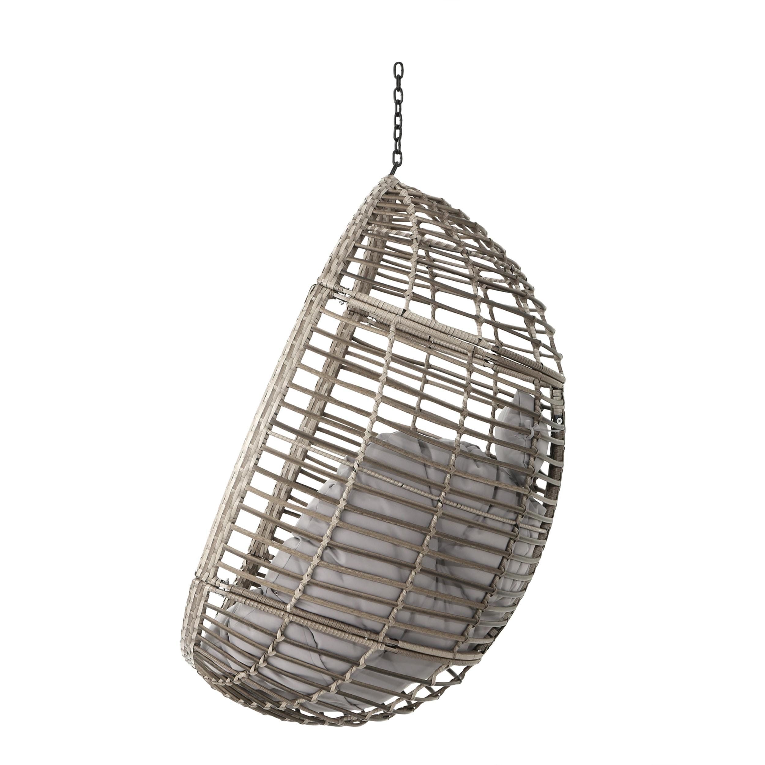 Gray Wicker Hanging Hammock Chair with Cushions