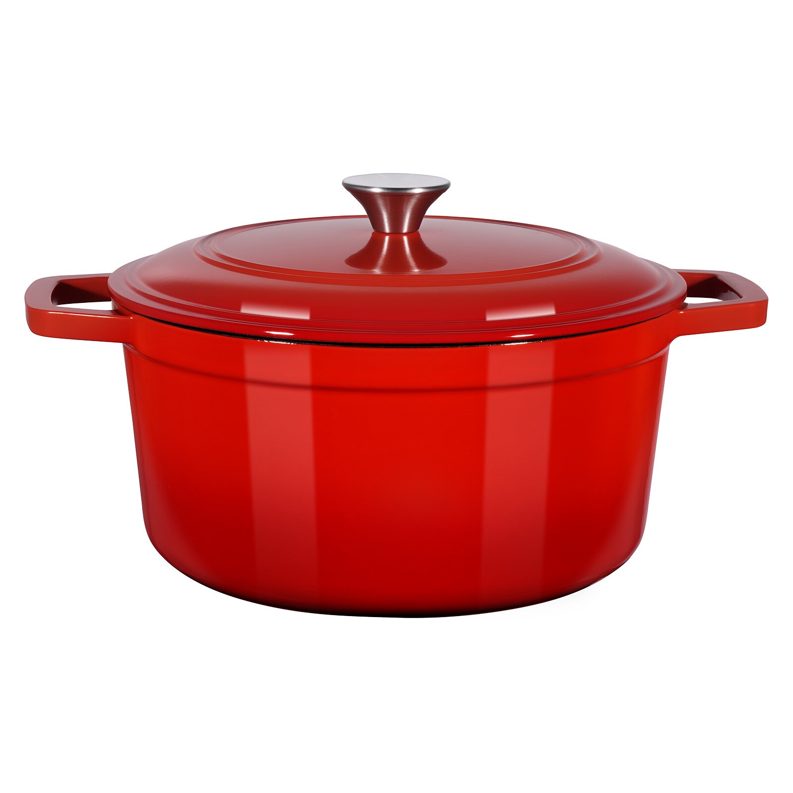 GIVIMO 6-Qt Enameled Cast Iron Dutch Oven with Tight-Fitting Lid Dual Side Handles 500-Degree F Oven Safe Rating Non-Stick Enamel Interior and Exterior Coating in Red for Braising Stews Roasting Frying and No-Knead Bread Baking at Home and Camp Kitchens