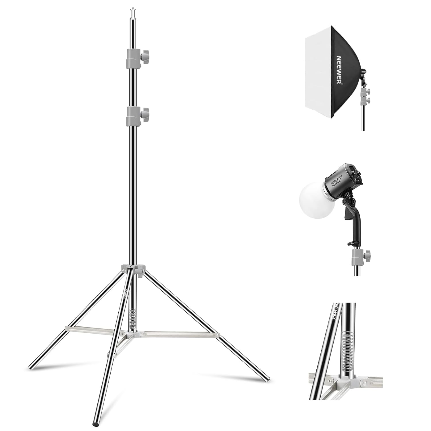 NEEWER 75-in Telescopic Light Stand with Spring-Loaded Base and Universal Mount for Photography Equipment up to 13.5 lbs