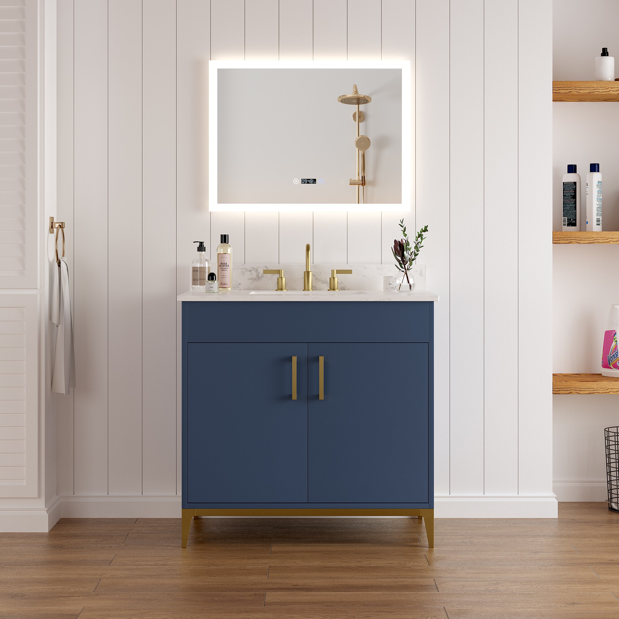DELUXE LIVING Barrie 36in Blue Undermount Single Sink Bathroom Vanity