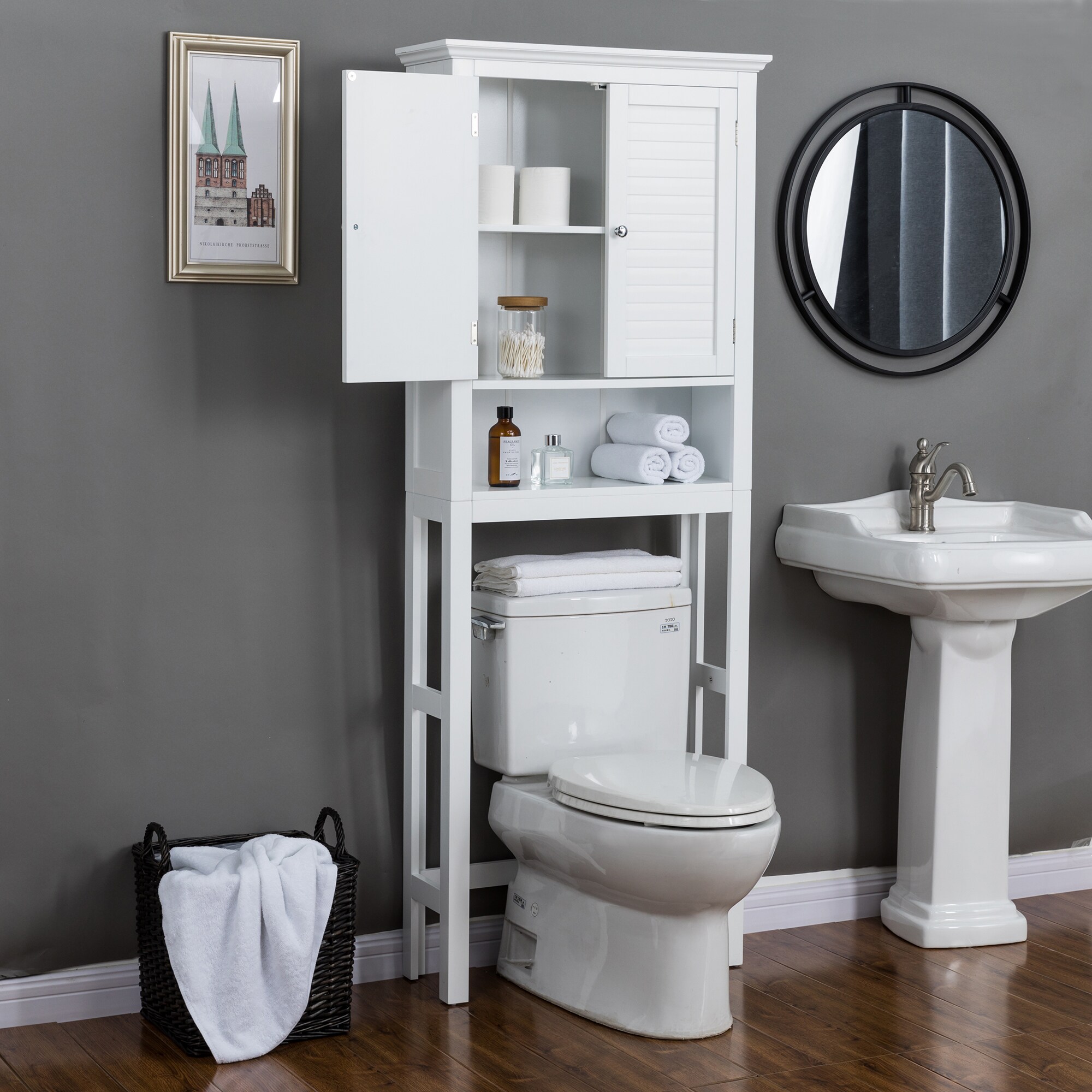 Henf Over The Toilet Storage Cabinet, Free Standing Bathroom Organizer  Shelf Space Saver Toilet Storage Stands, Espresso