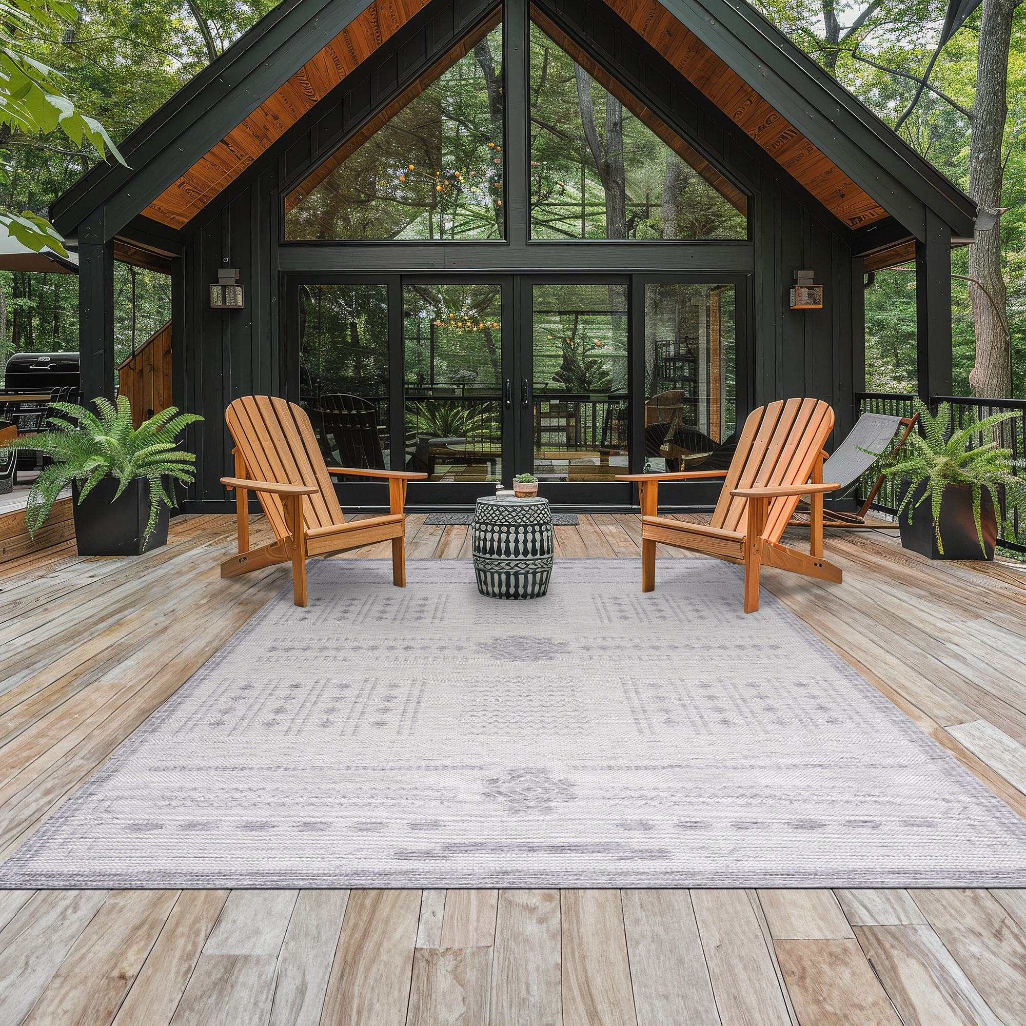 Tayse BLY1409 5X7 Bailey 5 x 7 (ft) Flatweave Polypropylene Gray/White Rectangular Indoor/Outdoor Geometric Mid-Century Modern Area rug