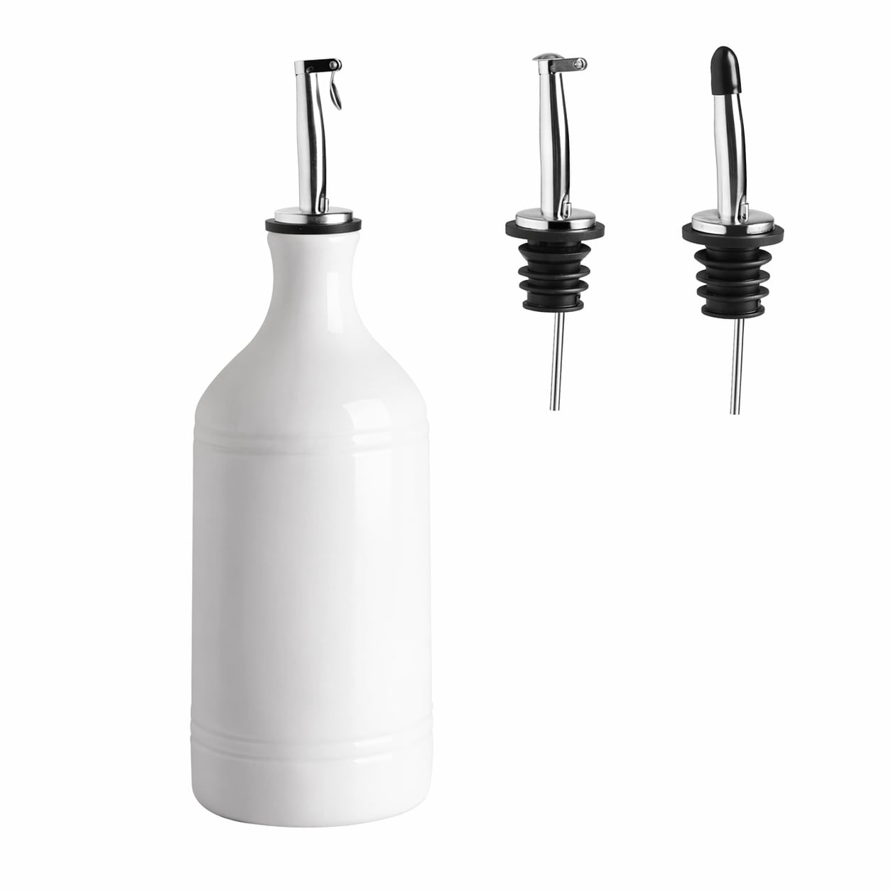 Etokfoks  White Ceramic Olive Oil Dispenser Bottle Opaque 15 5 oz Cruet for Oil Vinegar and Liquids