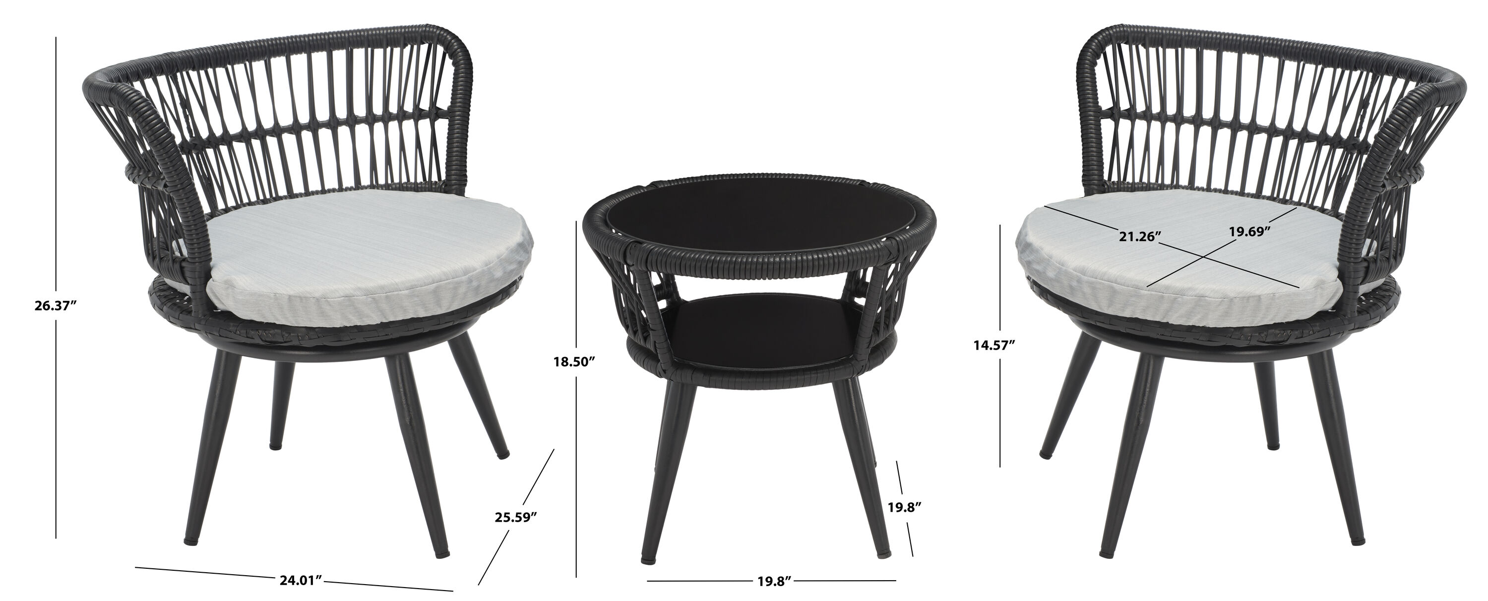 Breezy Charm Black & Grey 3-Piece Outdoor Lounge Set
