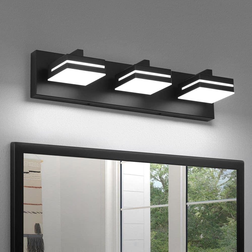 DAYAUM 19.69 in. 3-Light Matte Black Modern Bathroom Vanity Light with 5500K Daylight LED
