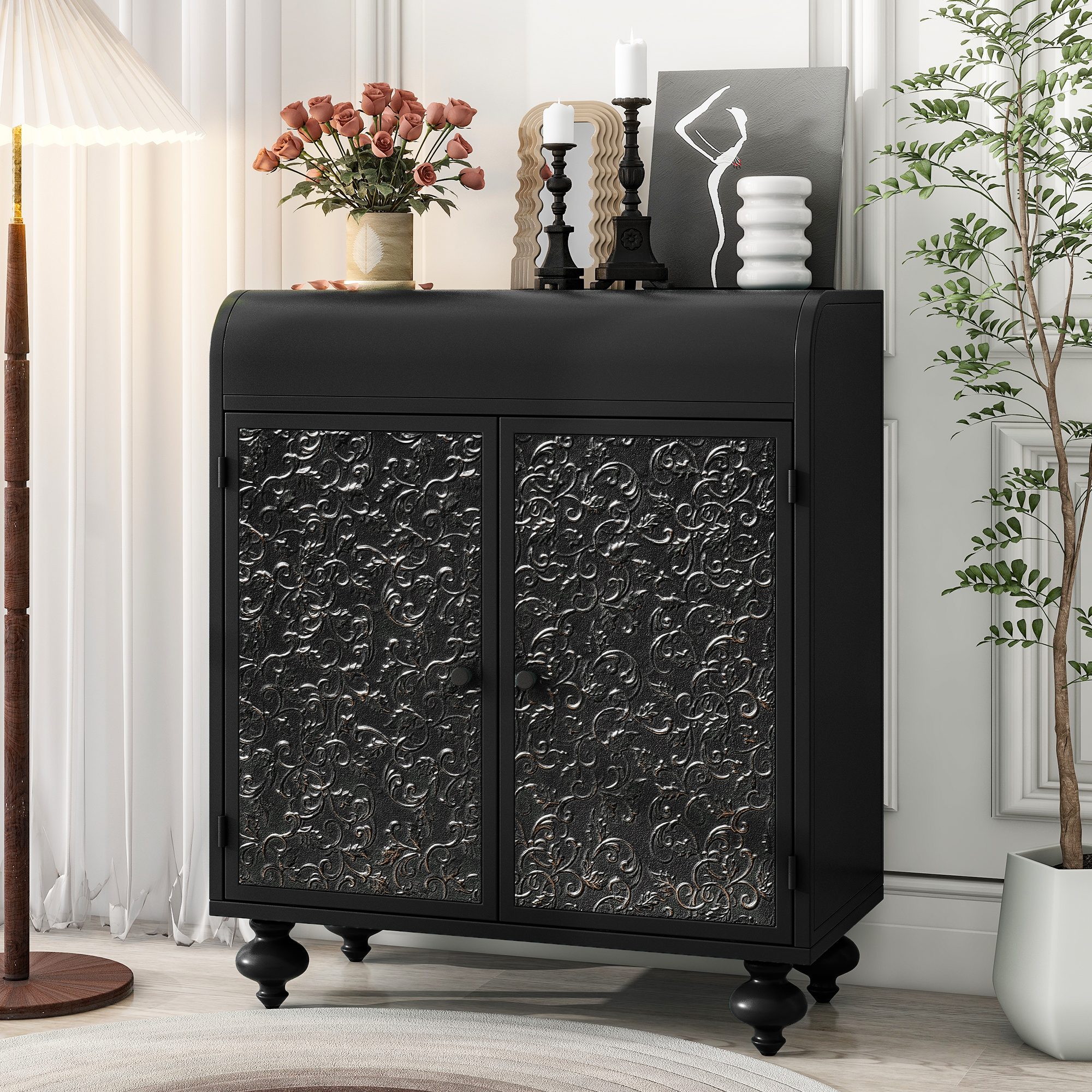 Dexmalle - Black Art Accent Cabinet With 2 Doors