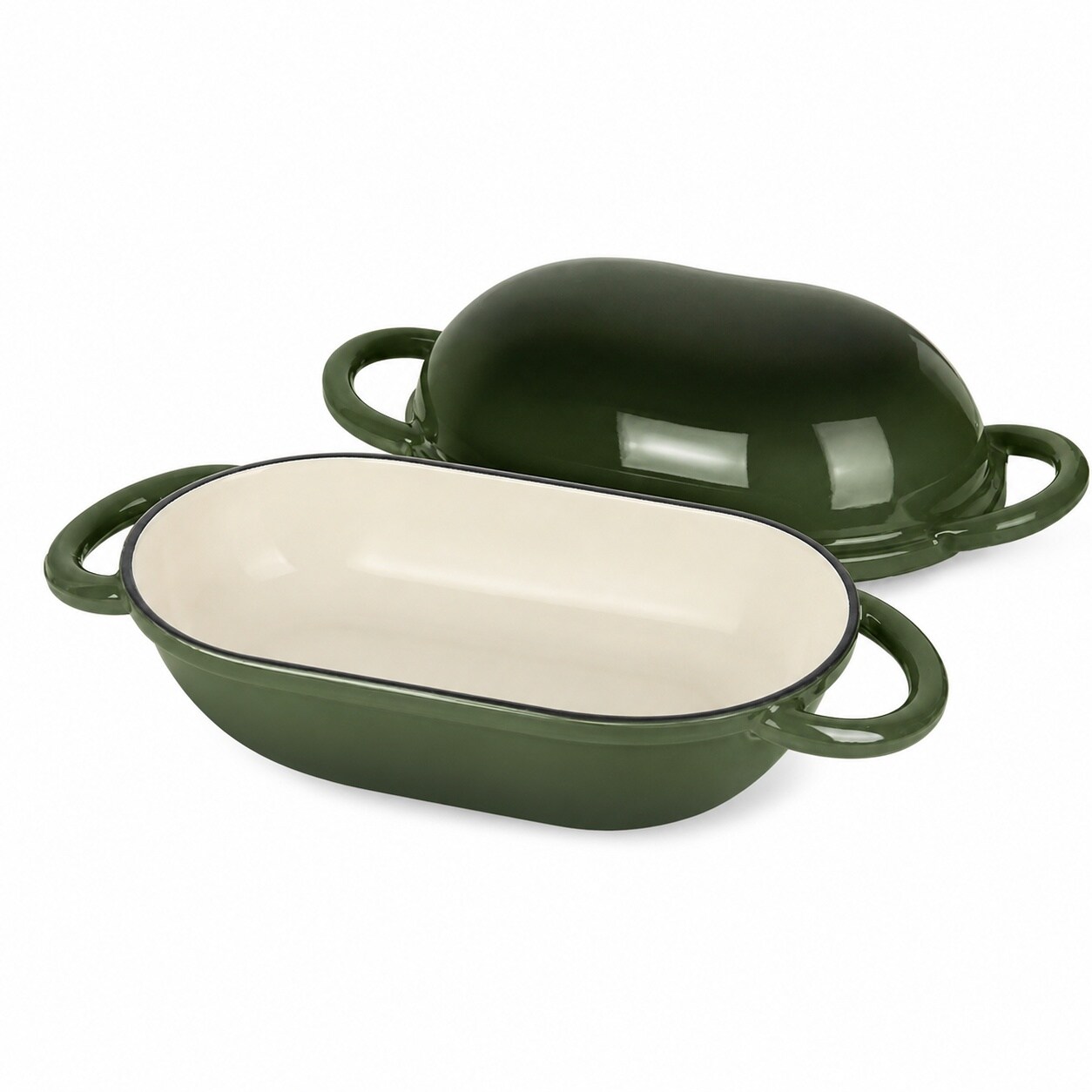 Aoibox  2 qt Round Enameled Cast Iron Dutch Oven in Green with Lid Compact Size for Small Artisan Loaf Baking