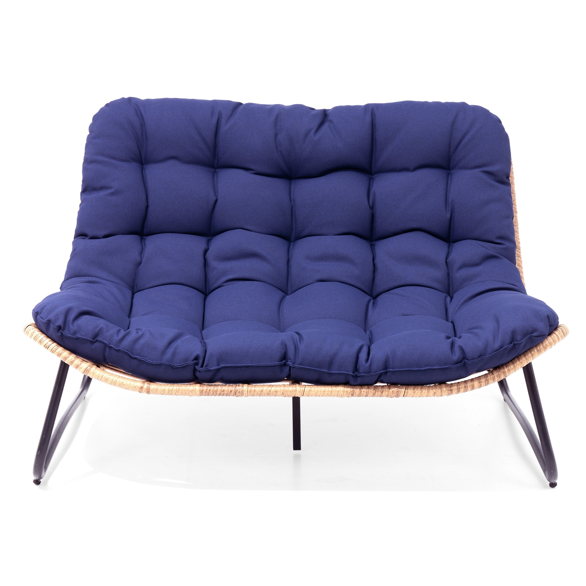 Crestlive Products CL-LS001NAV 1 pc patio love seat Black Metal Frame Stationary Conversation Chair with Blue Cushioned Seat