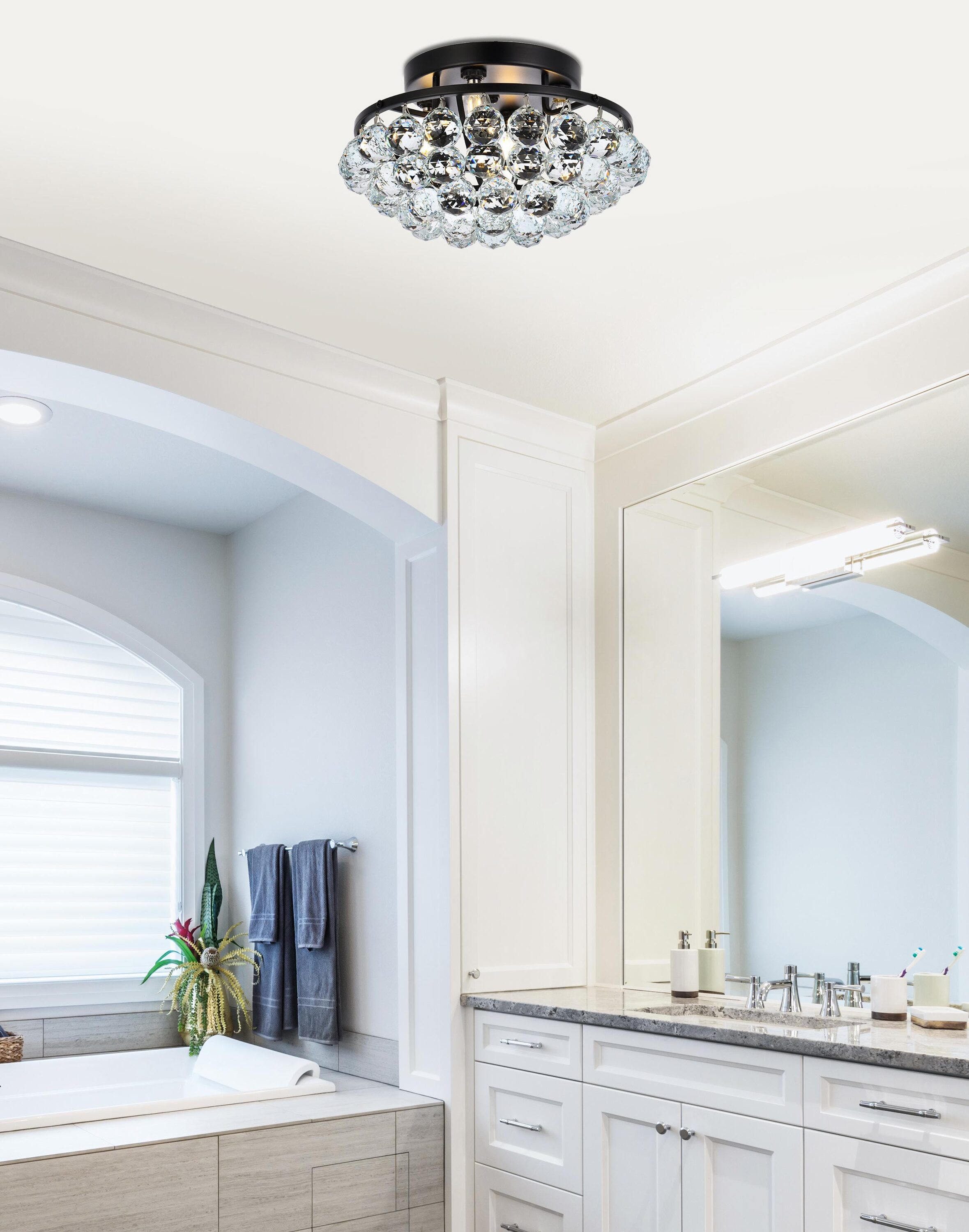 Corona 14-Inch Black and Crystal Flush Mount Light