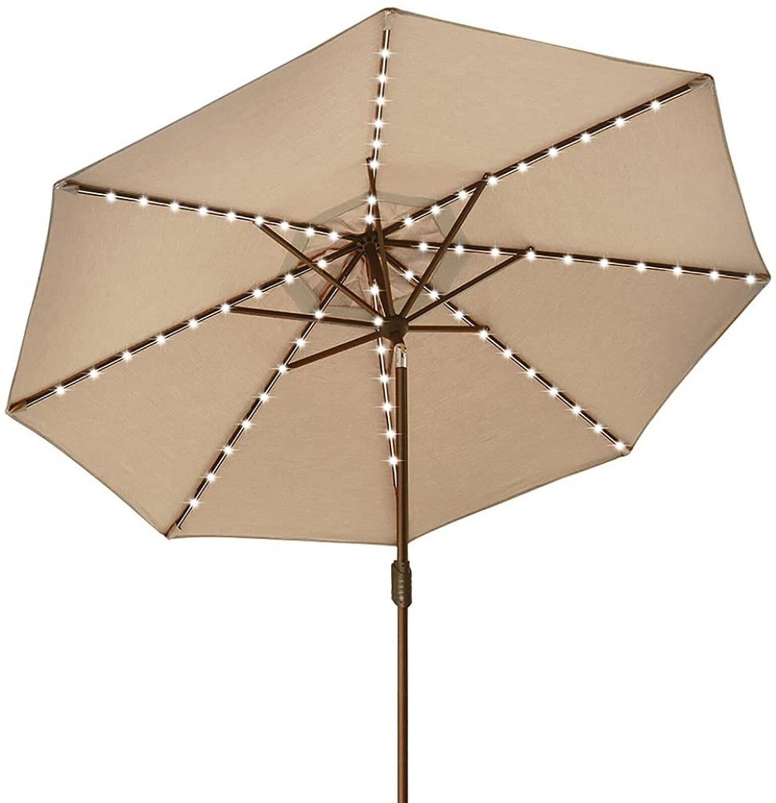 EliteShade 9FT 1T LED H-BG 9-ft Aluminum Beige Market Patio Umbrella with Lights