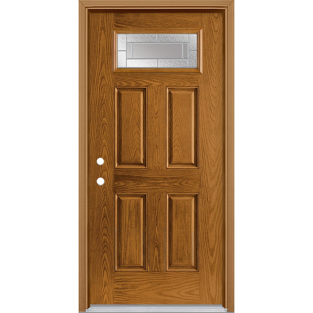 Masonite 3419776 Focus 36-in x 80-in x 4-9/16-in Fiberglass 1/4 lite Right-hand inswing Oakcrest Stained Prehung Front Door with Brickmould Insulating core