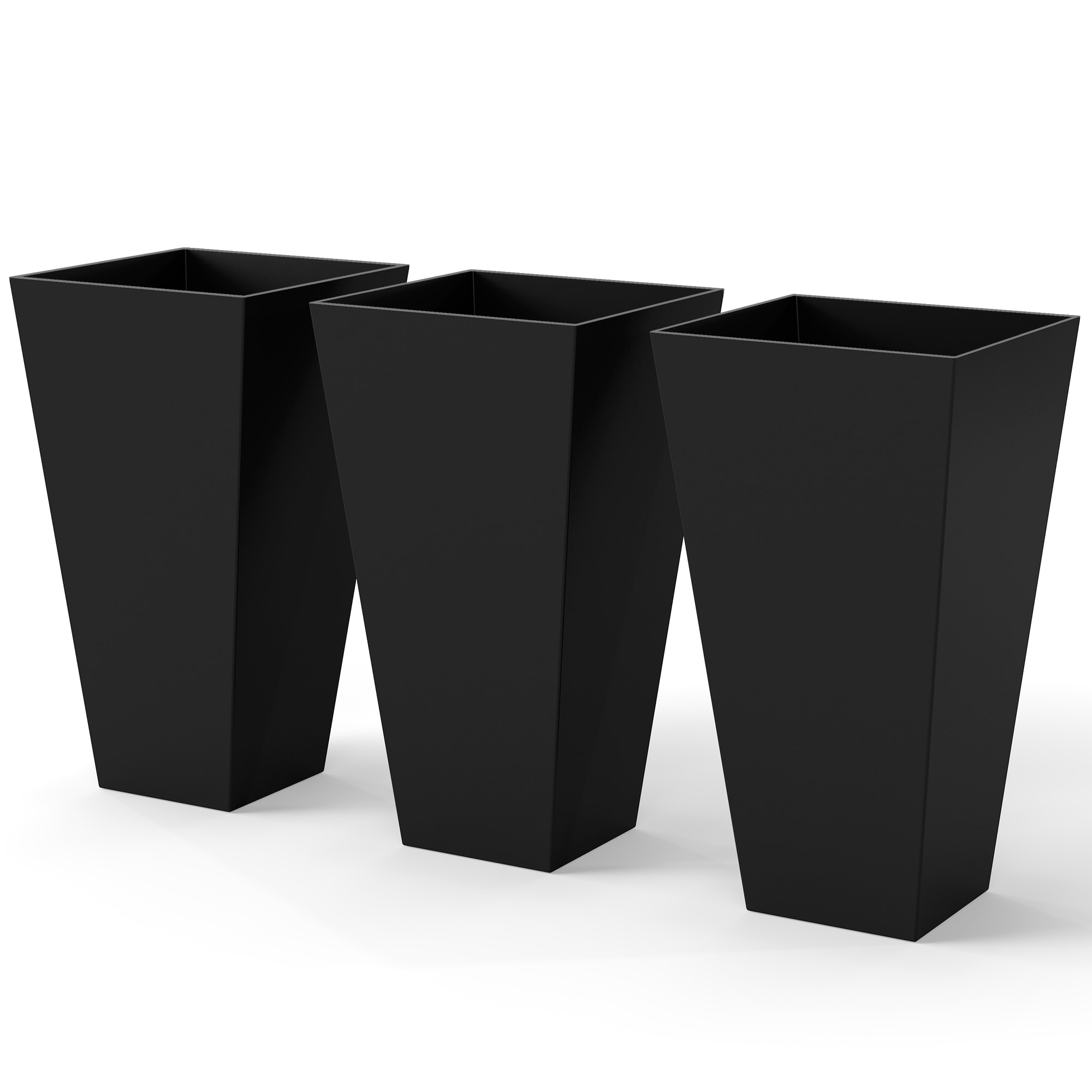 Outsunny 845-718BK 28in Tall Plastic Planters 3-Pack Large Taper Outdoor  Indoor Plastic Garden Flower Pots for Entryway Patio Yard Black