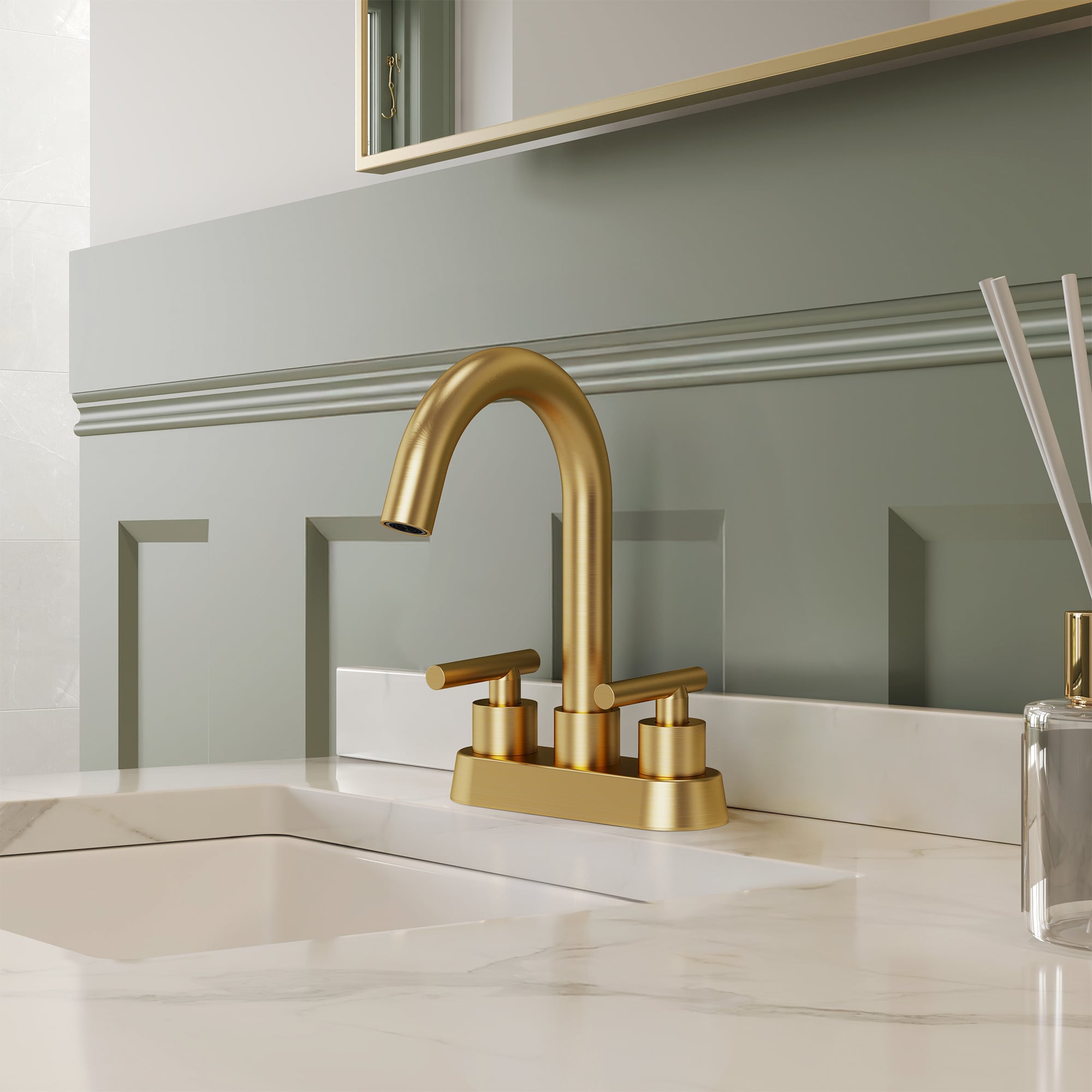 EVERSTEIN Q-900-OTOP Brushed Gold 4-in centerset 2-handle High-arc Commercial/Residential Handle Bathroom Sink Faucet